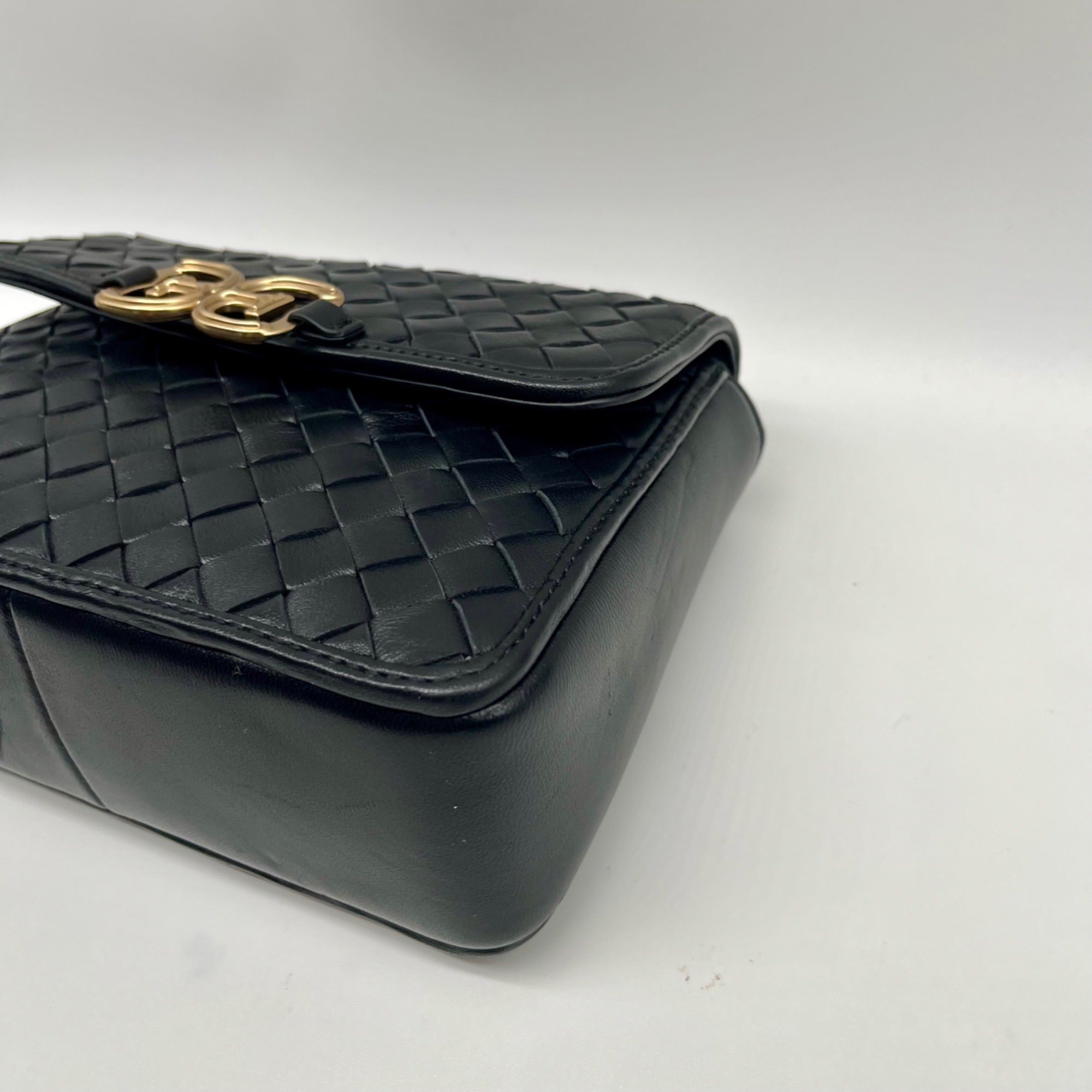 Sam Edelman Black Woven Leather Christy Top Handle Crossbody Bag
