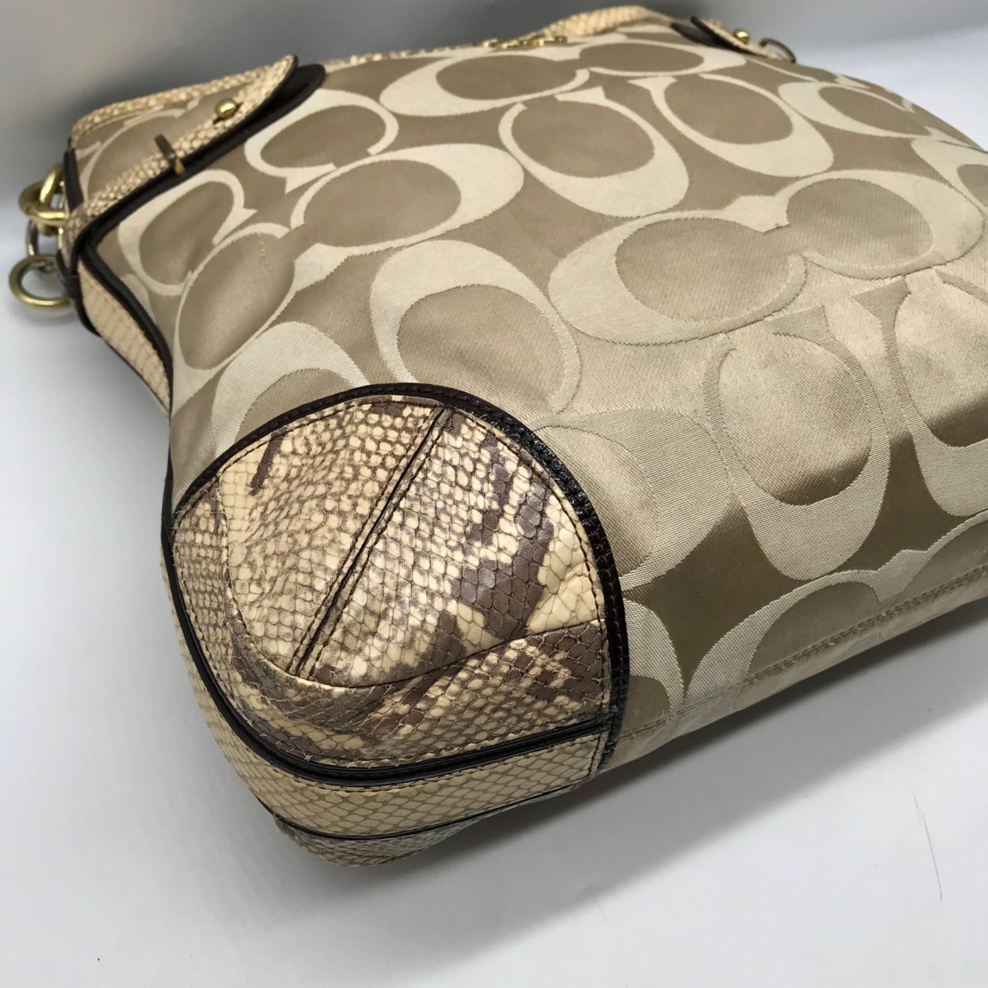Coach Colette Beige Sateen Snakeskin Hobo Bag-16408