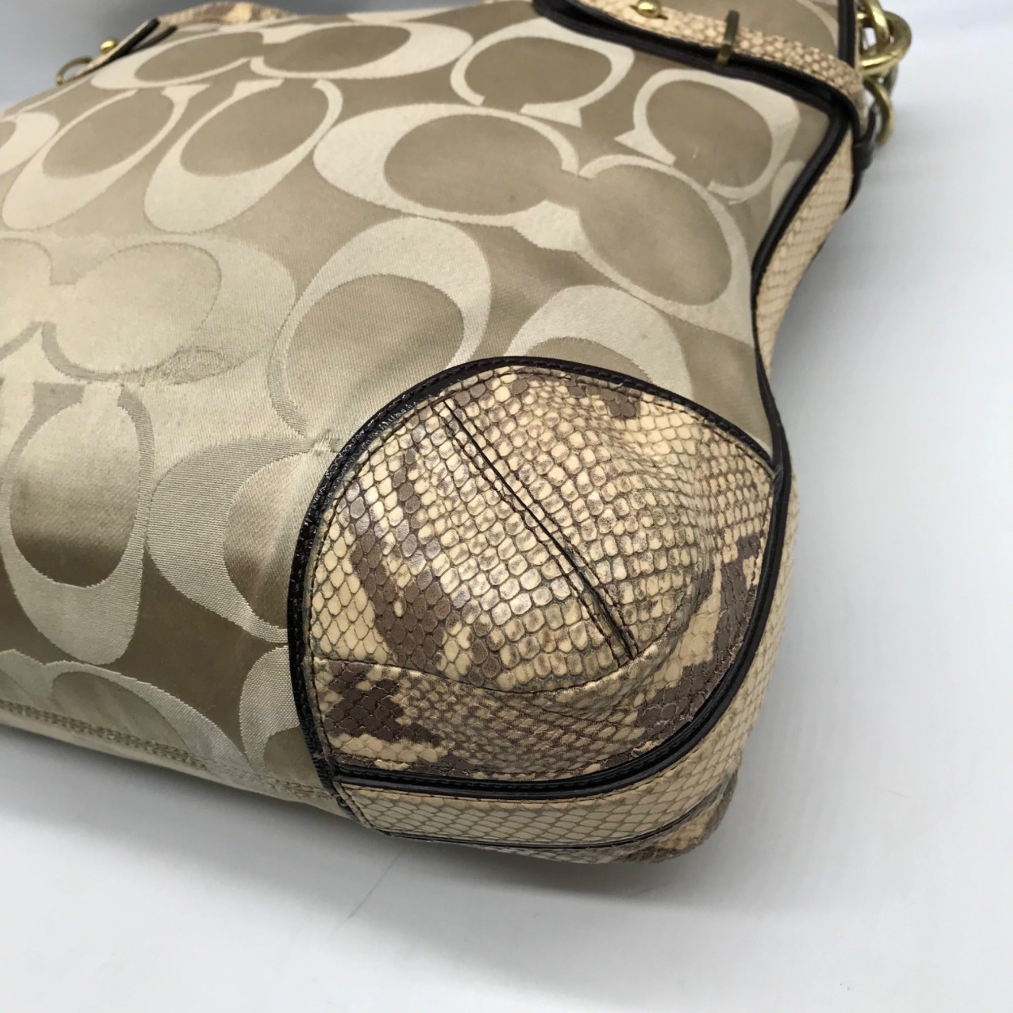Coach Colette Beige Sateen Snakeskin Hobo Bag-16408