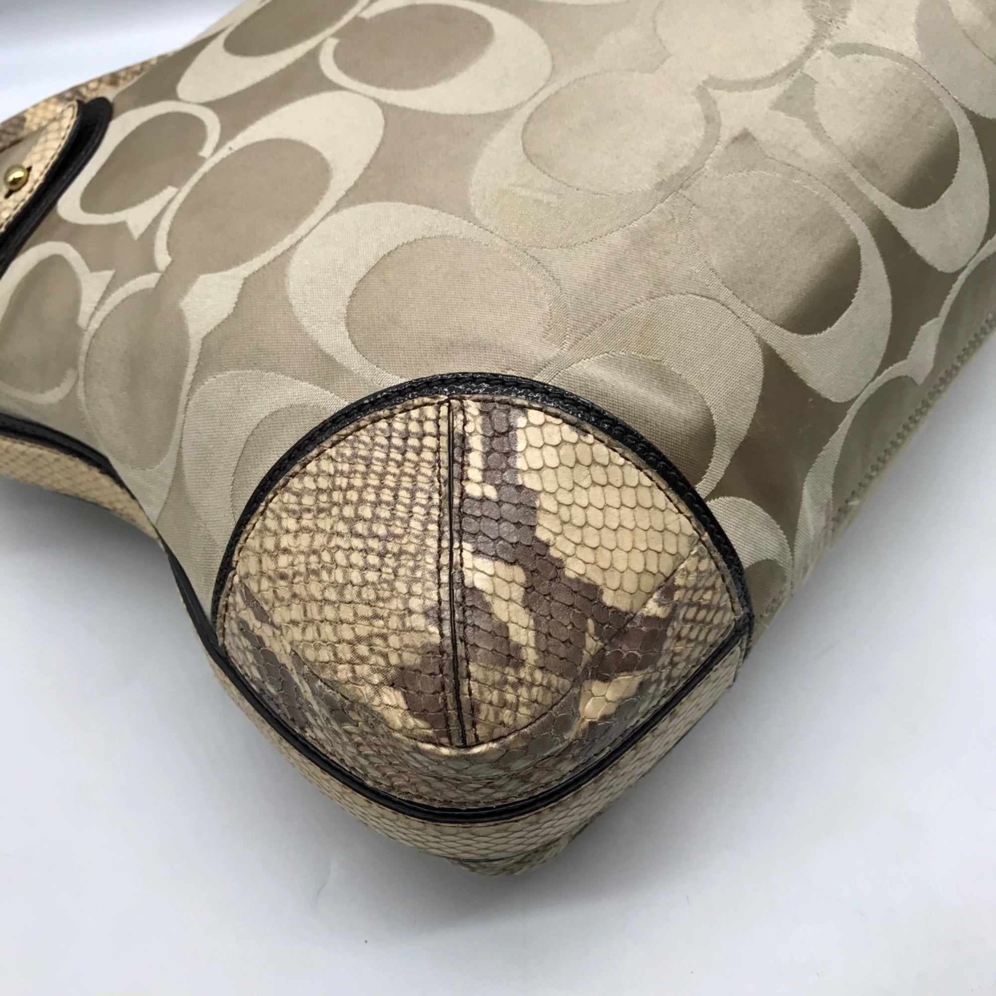 Coach Colette Beige Sateen Snakeskin Hobo Bag-16408