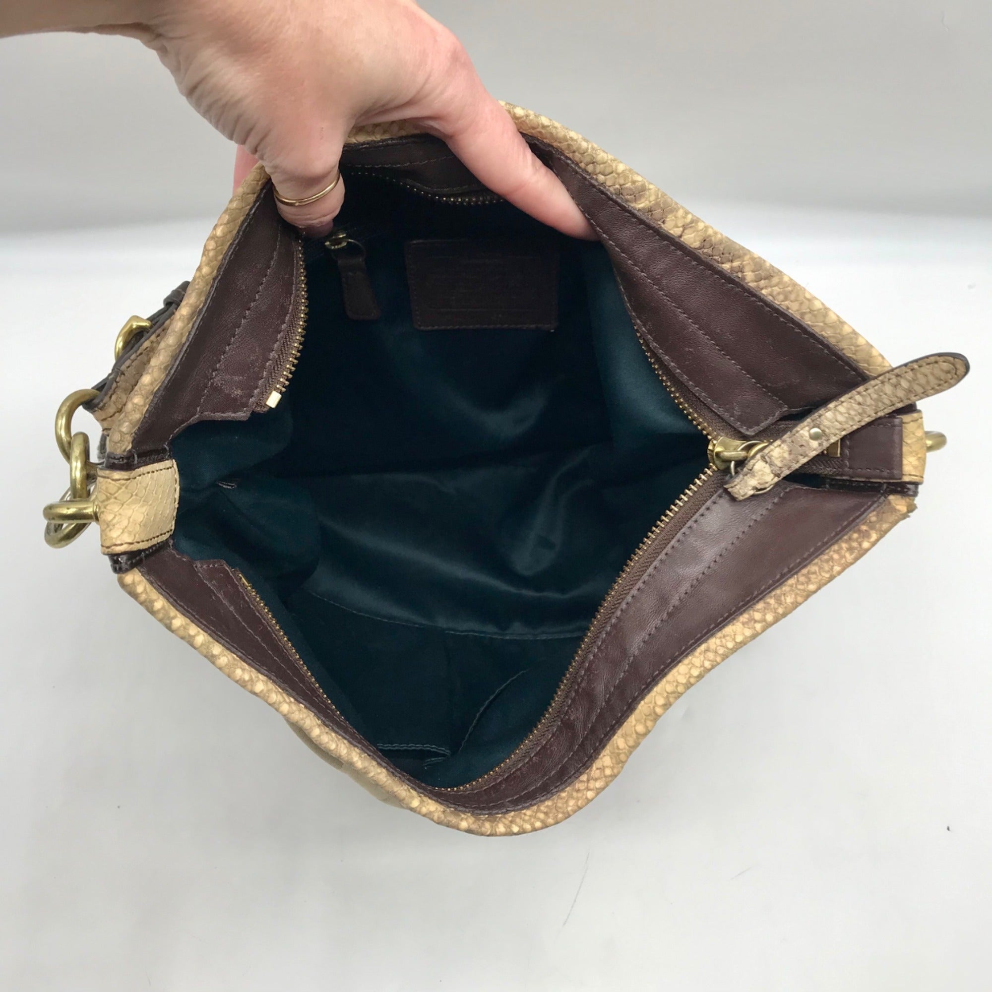 Coach Colette Beige Sateen Snakeskin Hobo Bag-16408