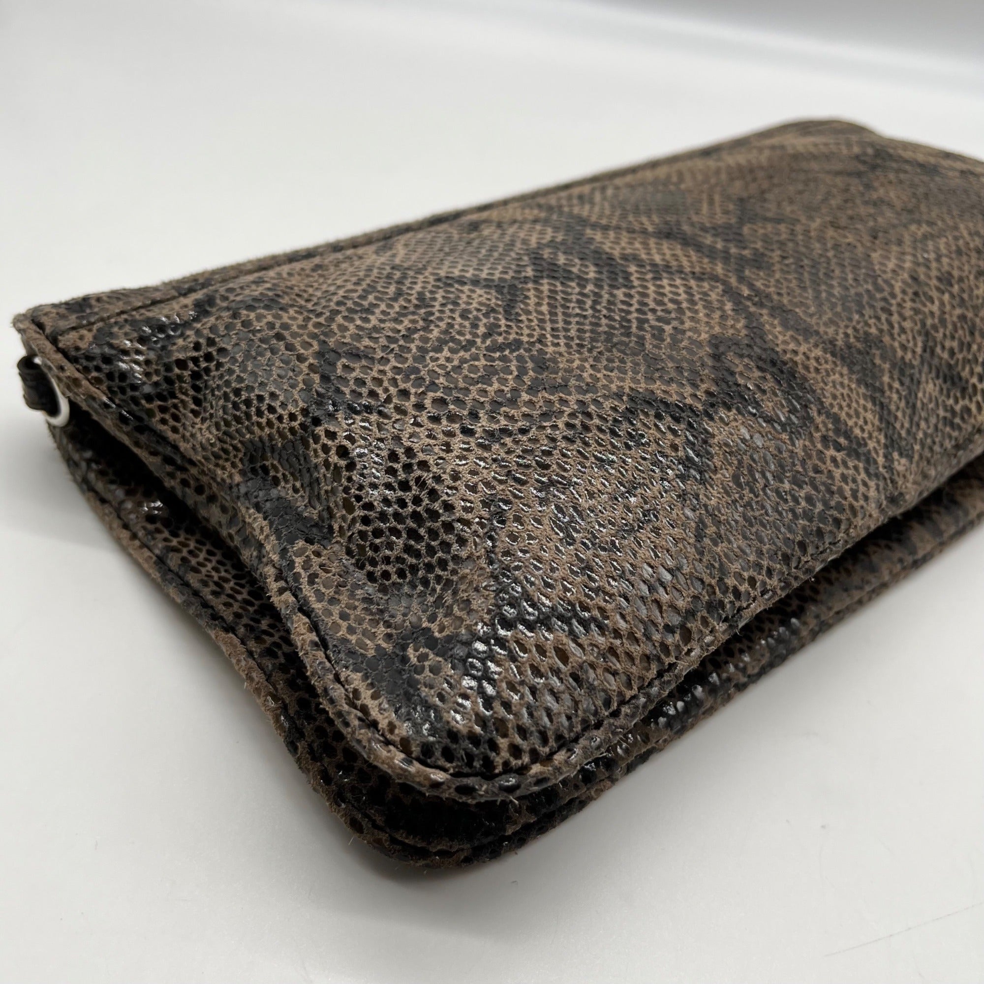 Tory Burch Gray &amp; Black Snake Embossed Leather Reva Clutch