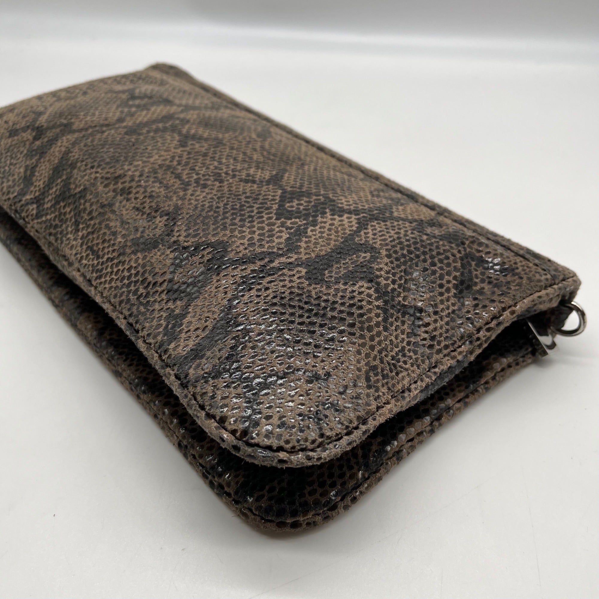 Tory Burch Gray &amp; Black Snake Embossed Leather Reva Clutch