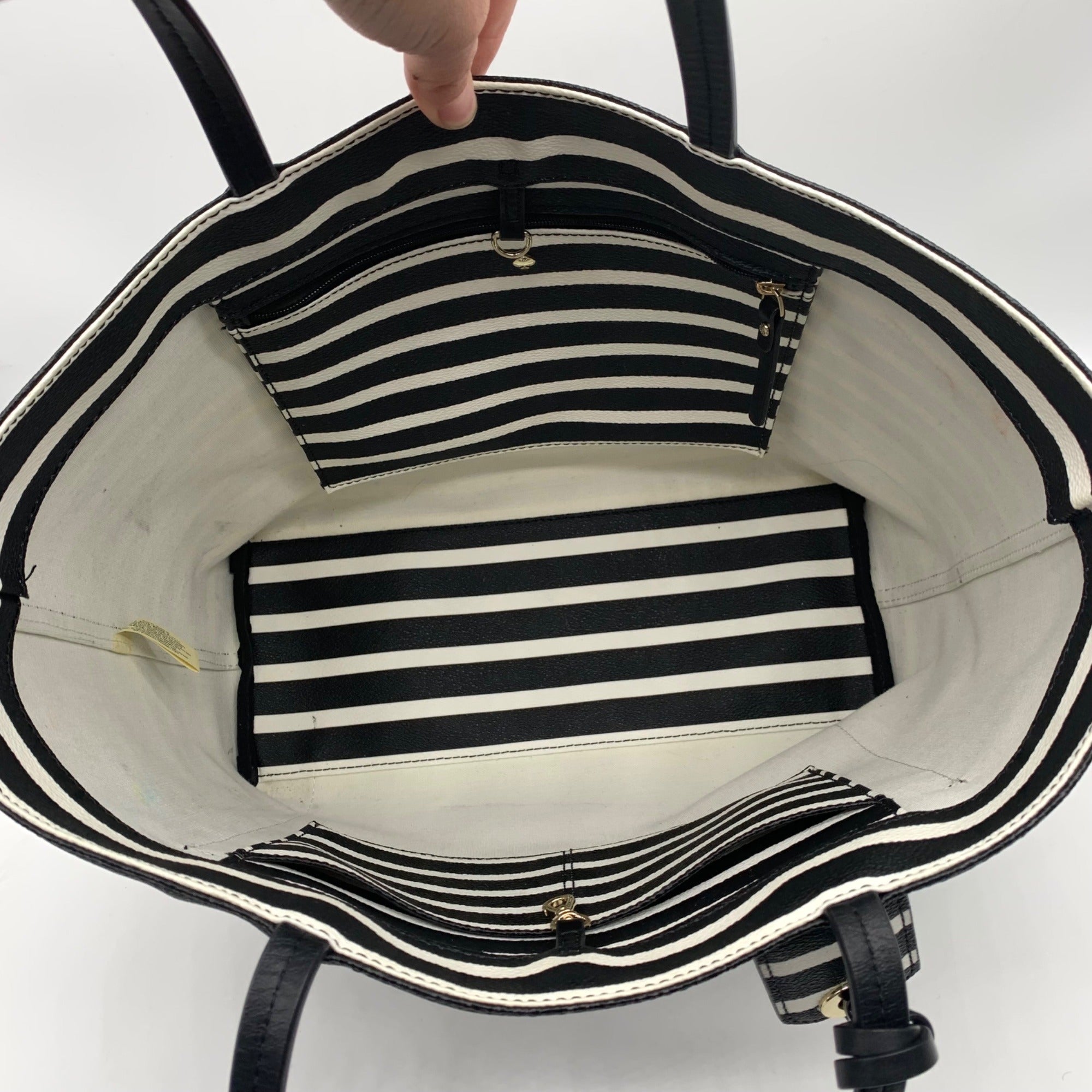 Kate Spade Hyde Lane Black &amp; White Striped Riley Tote