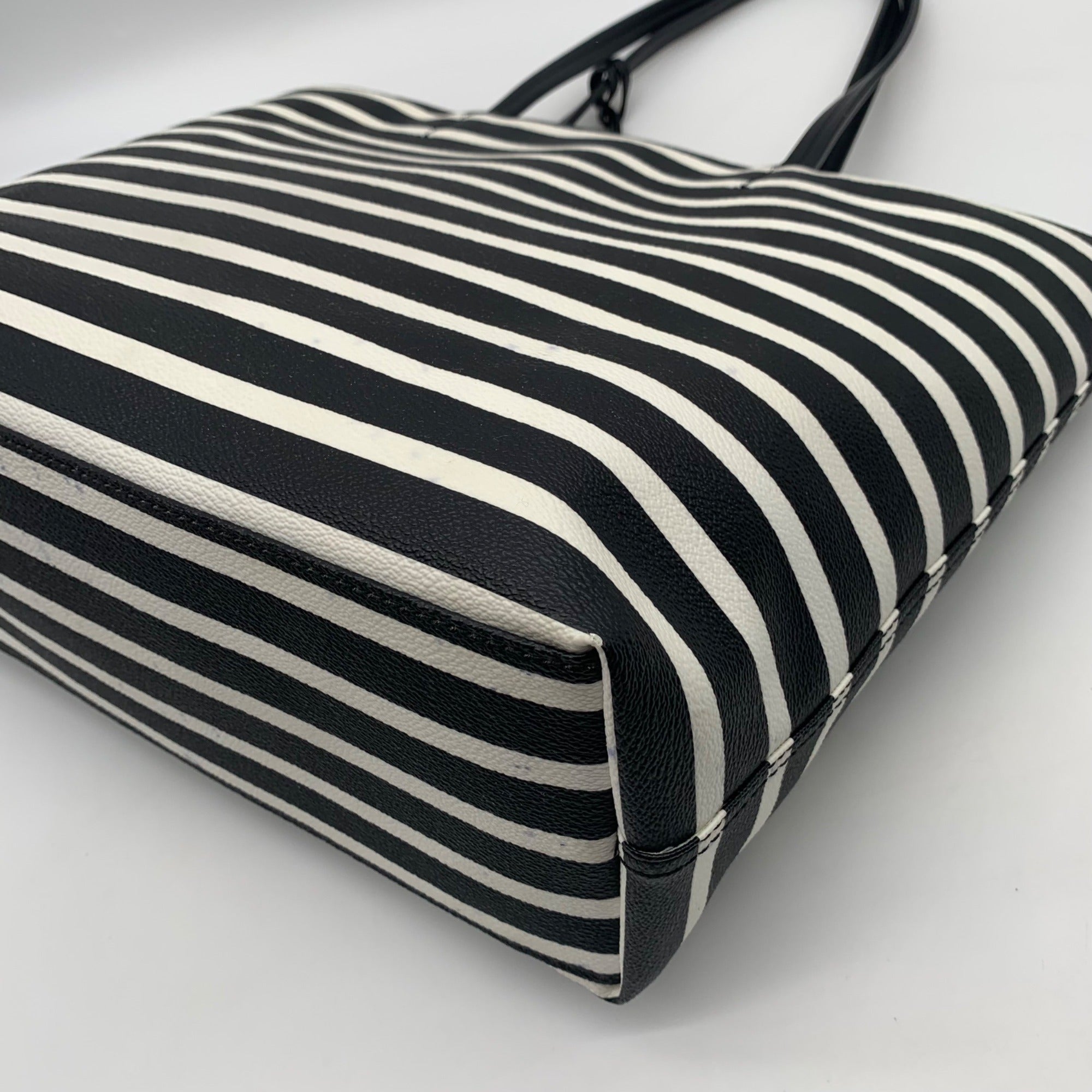 Kate Spade Hyde Lane Black &amp; White Striped Riley Tote