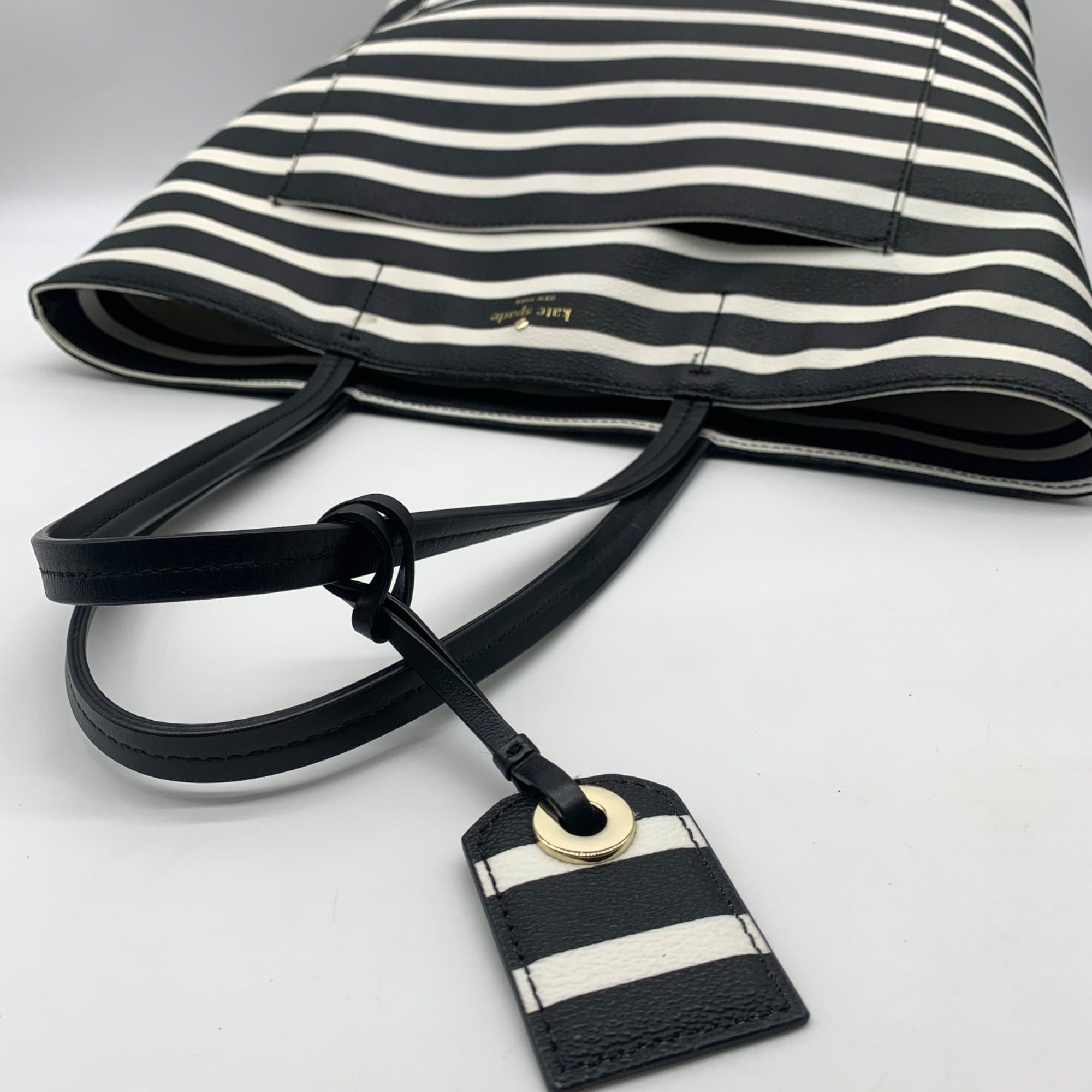 Kate Spade Hyde Lane Black &amp; White Striped Riley Tote