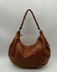 Isabella Fiore Brown Leather Woven Hobo Bag