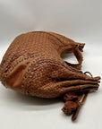 Isabella Fiore Brown Leather Woven Hobo Bag
