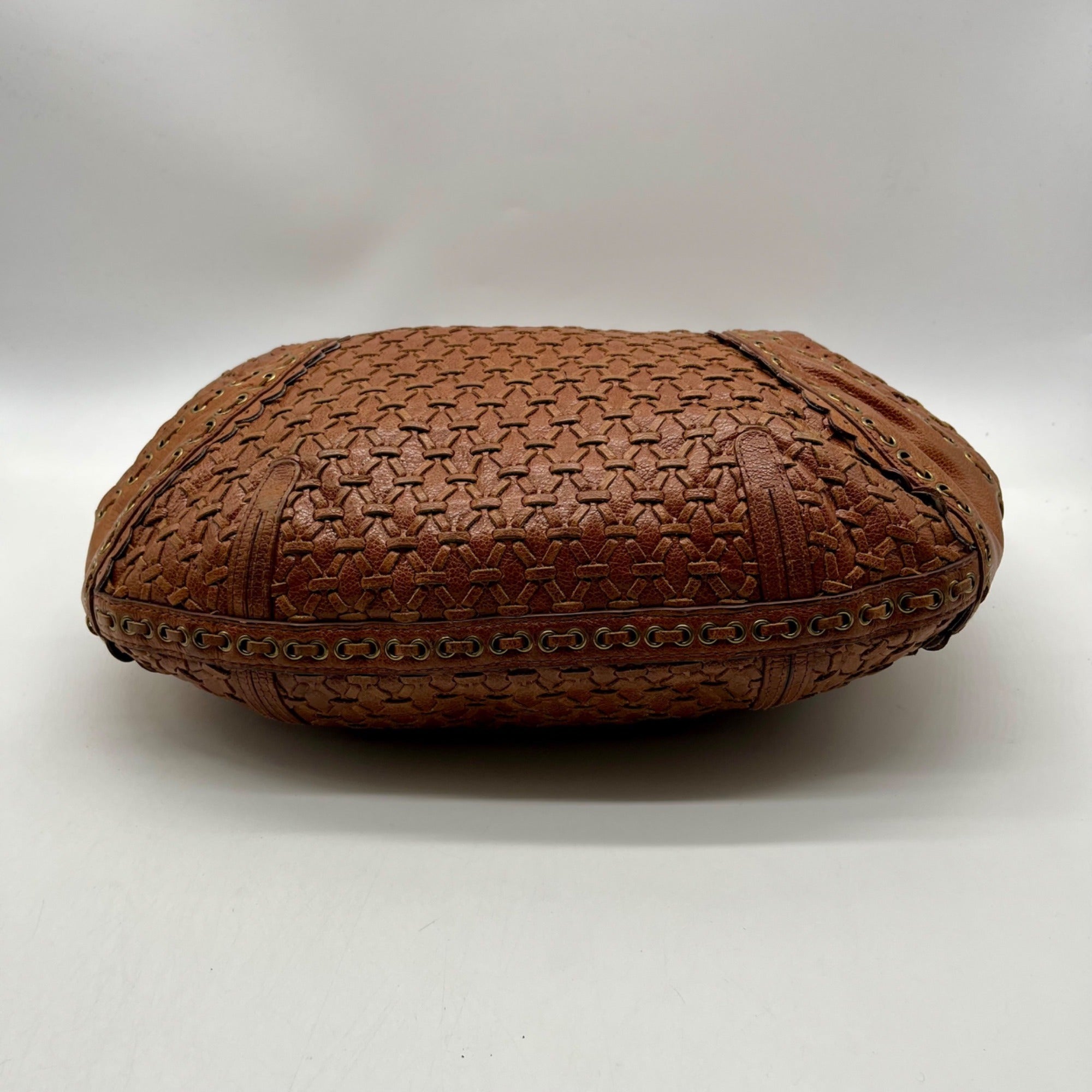 Isabella Fiore Brown Leather Woven Hobo Bag