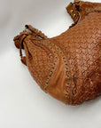 Isabella Fiore Brown Leather Woven Hobo Bag