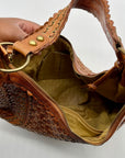 Isabella Fiore Brown Leather Woven Hobo Bag