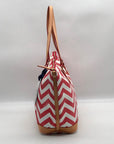 Dooney & Bourke Red Pebbled Grain Leather Striped Chevron Tote Bag With Wallet