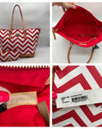 Dooney & Bourke Red Pebbled Grain Leather Striped Chevron Tote Bag With Wallet