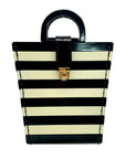 Adriana Jimenez White & Black Striped Wood Satchel Bag