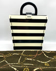 Adriana Jimenez White & Black Striped Wood Satchel Bag