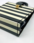 Adriana Jimenez White & Black Striped Wood Satchel Bag