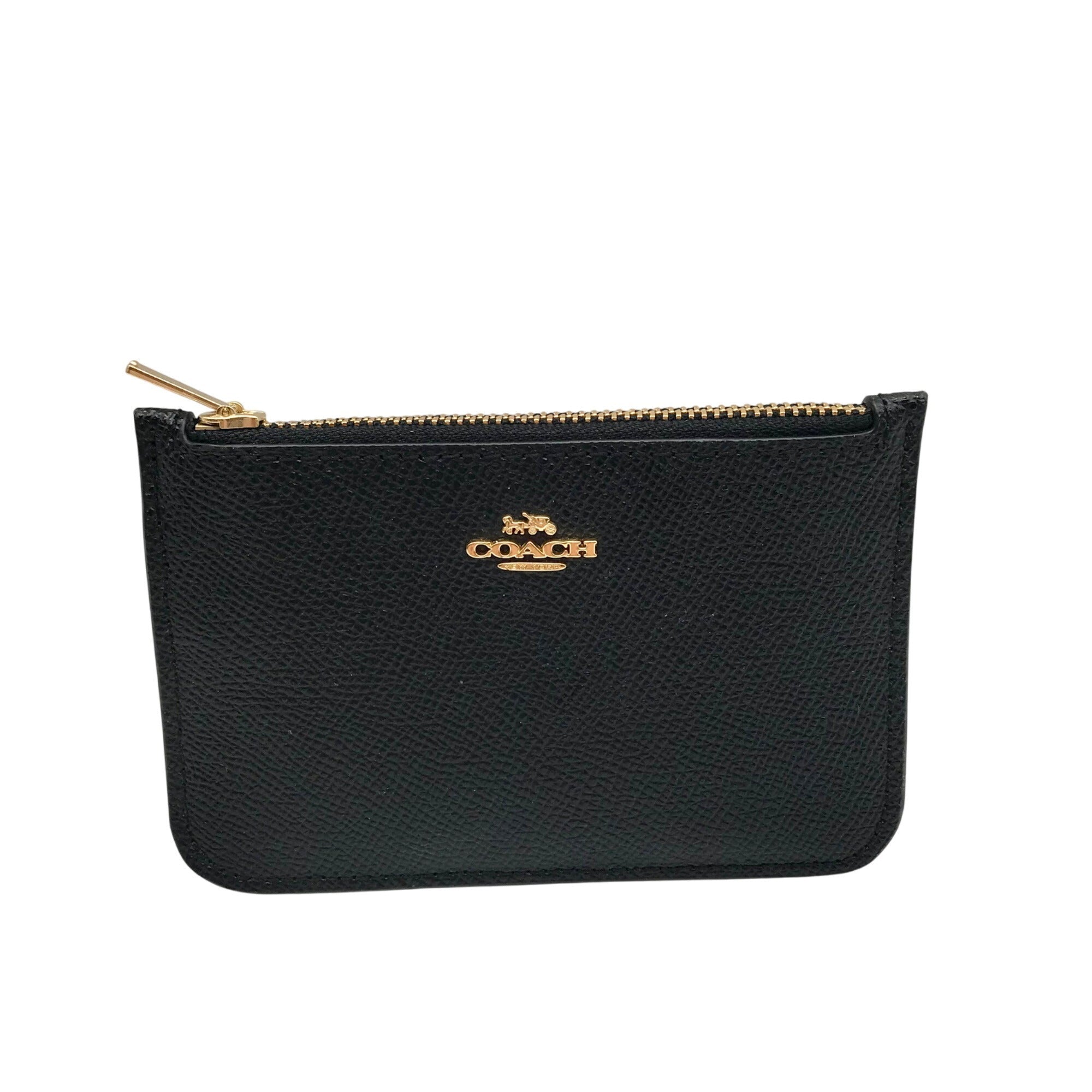 Coach Black Crossgrain Leather Zip Card Case