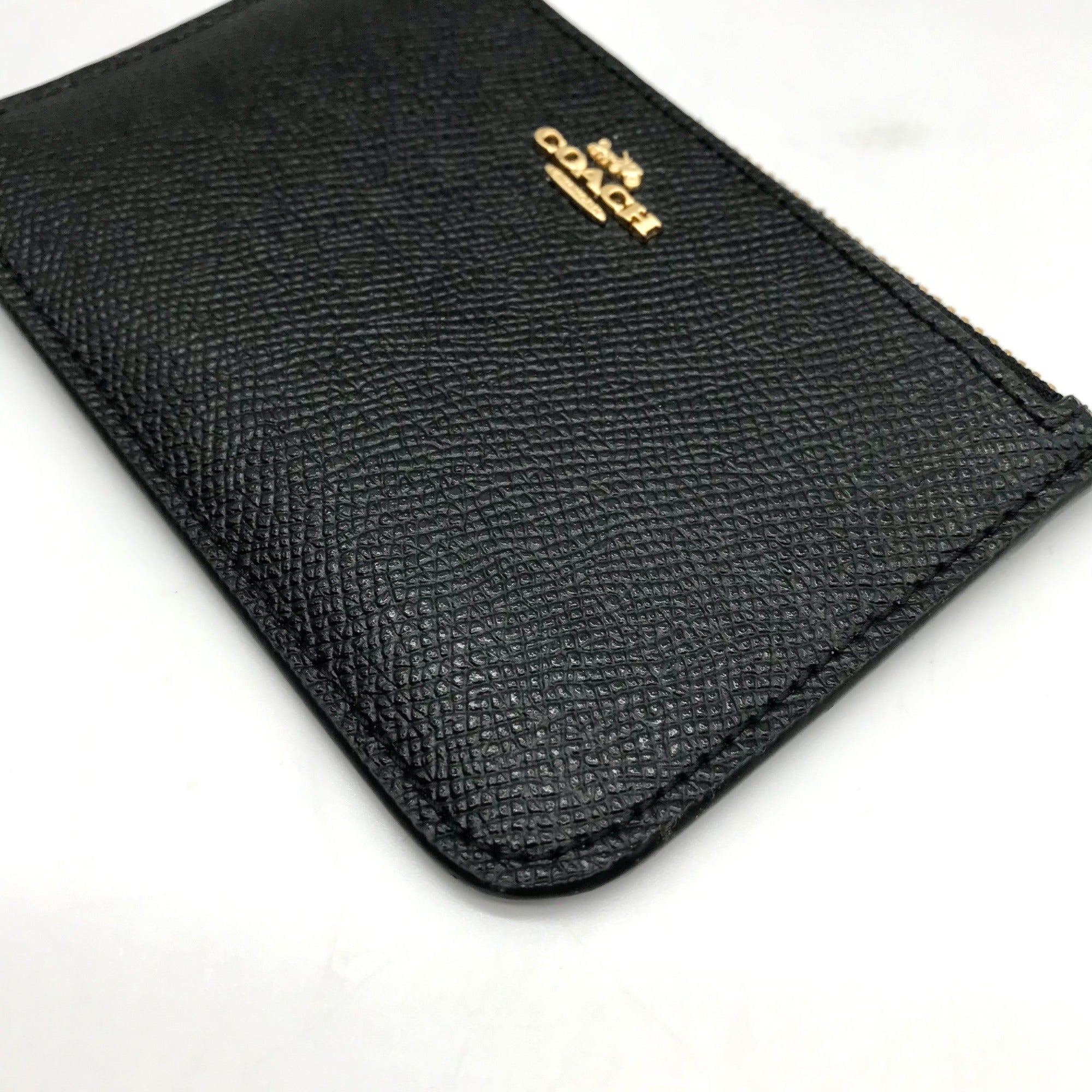 Coach Black Crossgrain Leather Zip Card Case