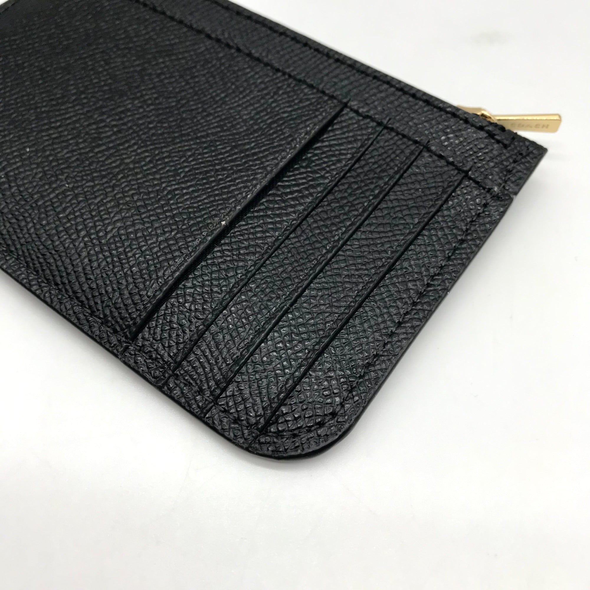 Coach Black Crossgrain Leather Zip Card Case