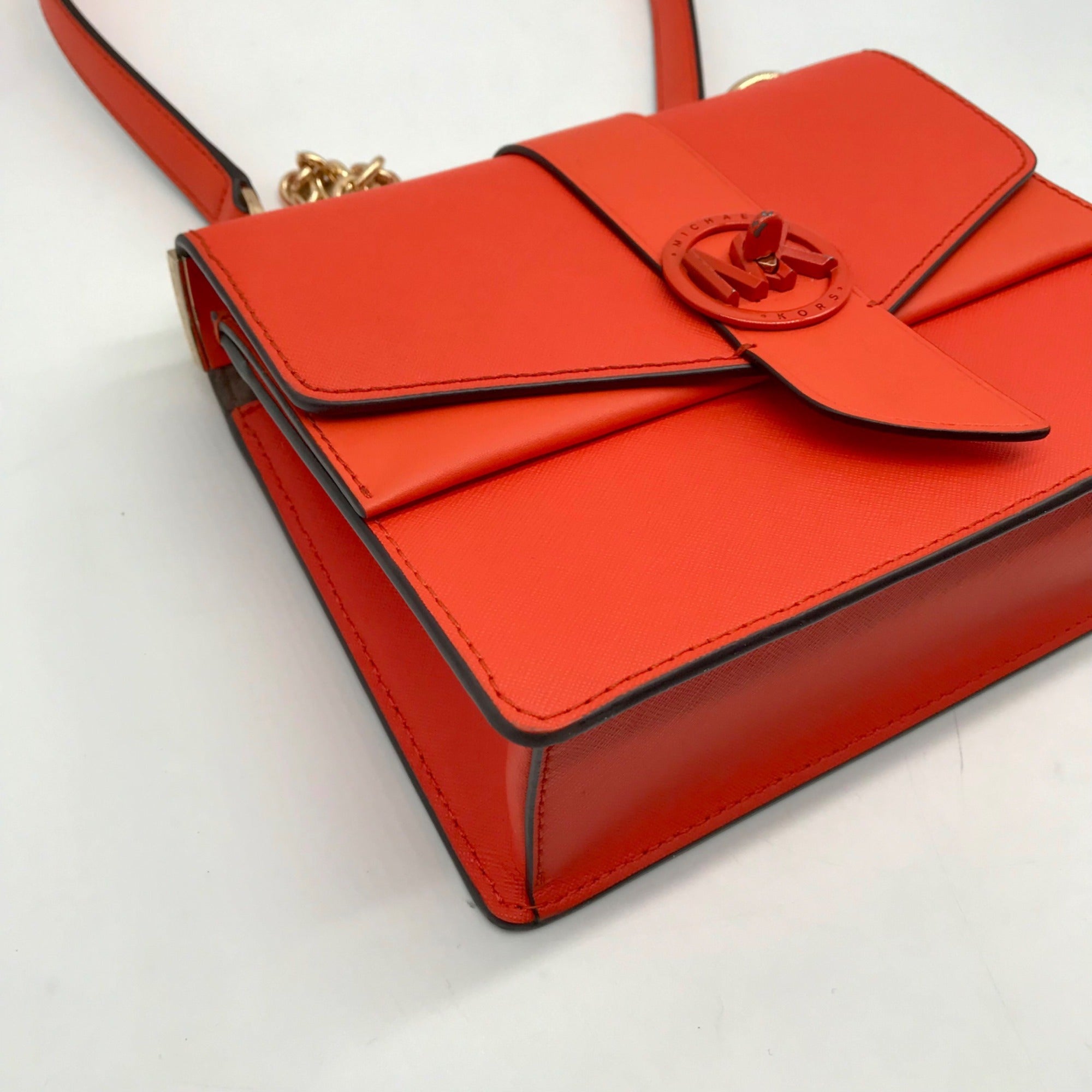 Michael Kors Orange Saffiano Leather Greenwich Small Crossbody Bag