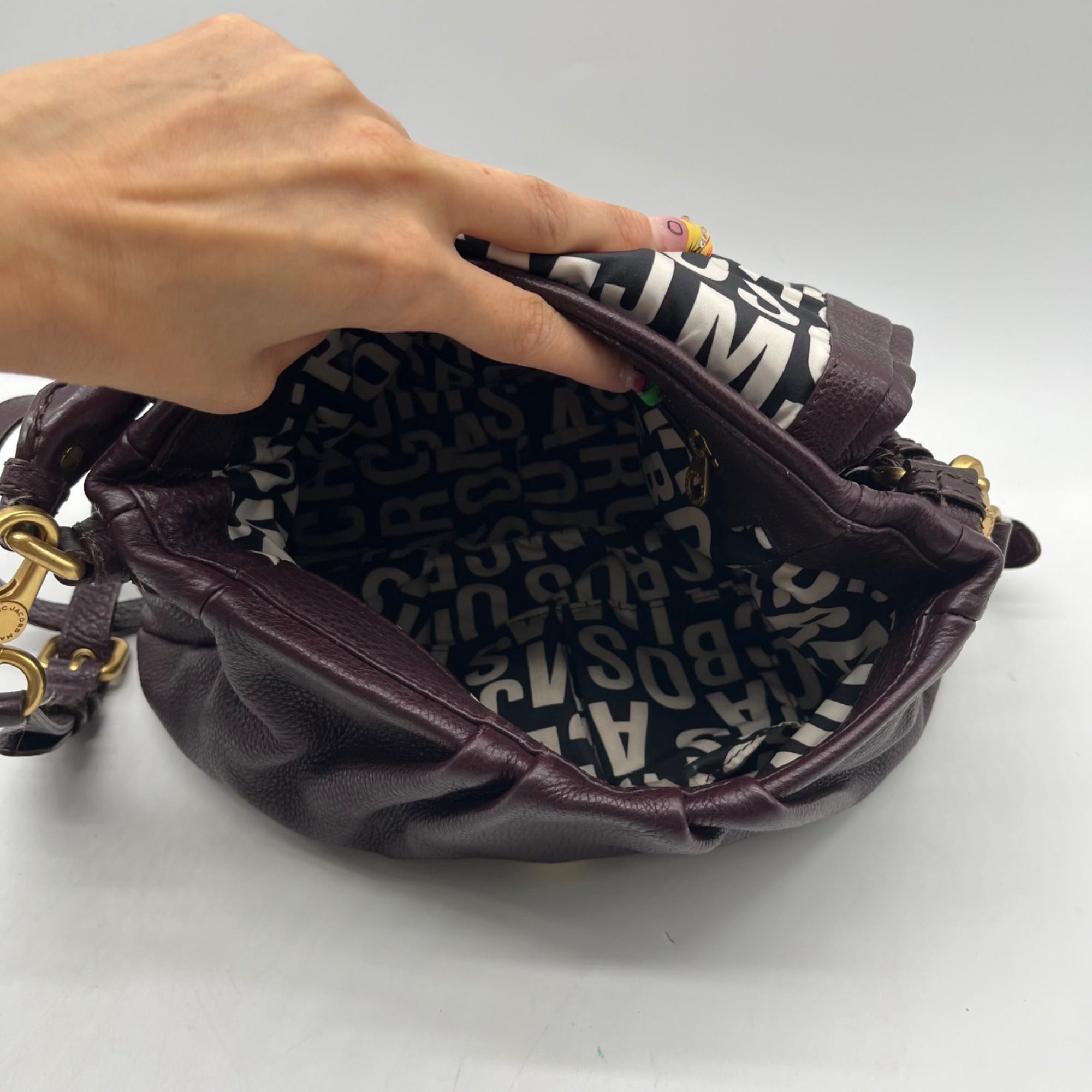 Marc Jacobs Deep Plum Pebbled Leather Hobo Shoulder Bag