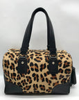 Talbots Black Leopard Print Fur Satchel Bag