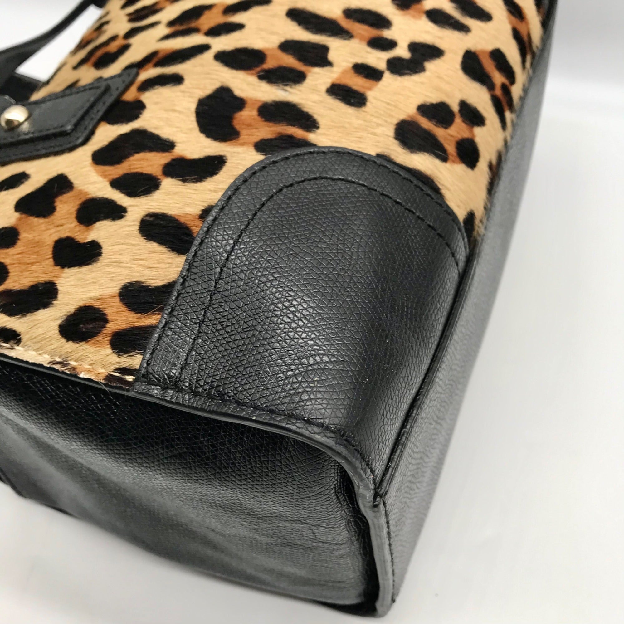 Talbots Black Leopard Print Fur Satchel Bag