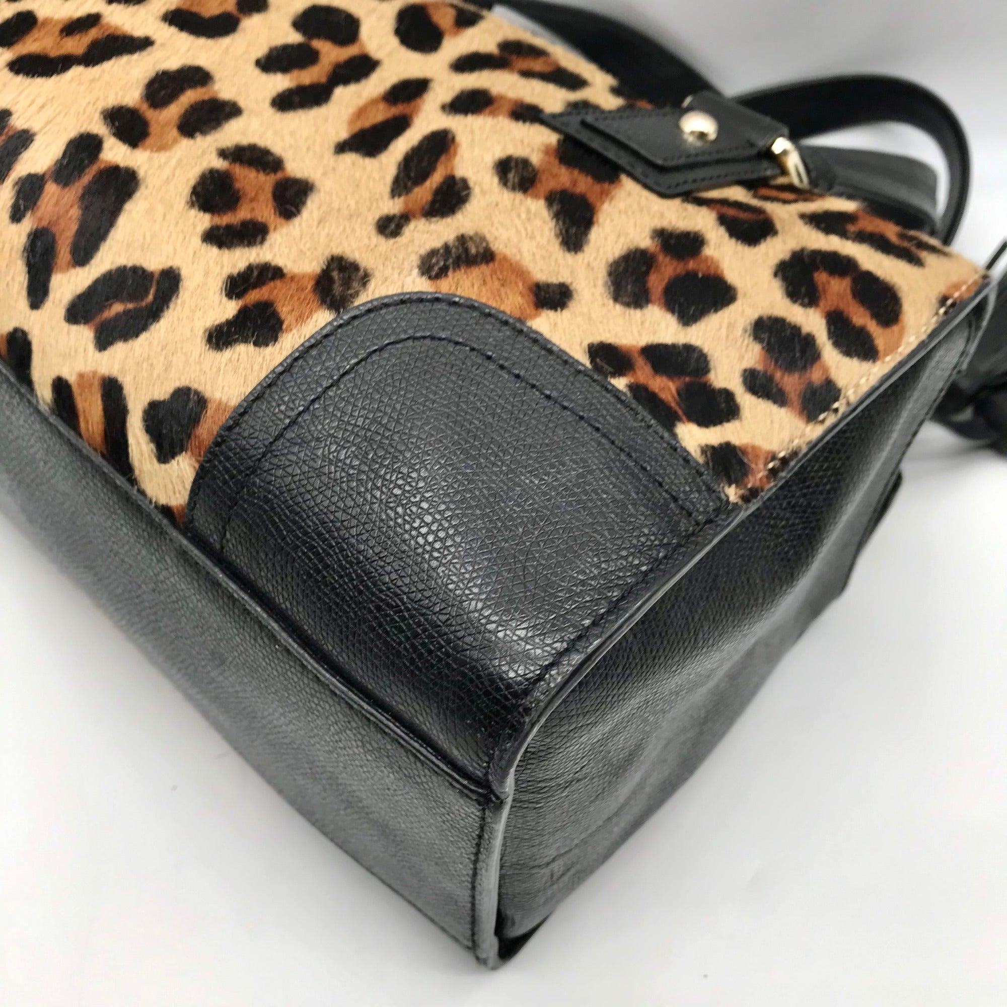 Talbots Black Leopard Print Fur Satchel Bag