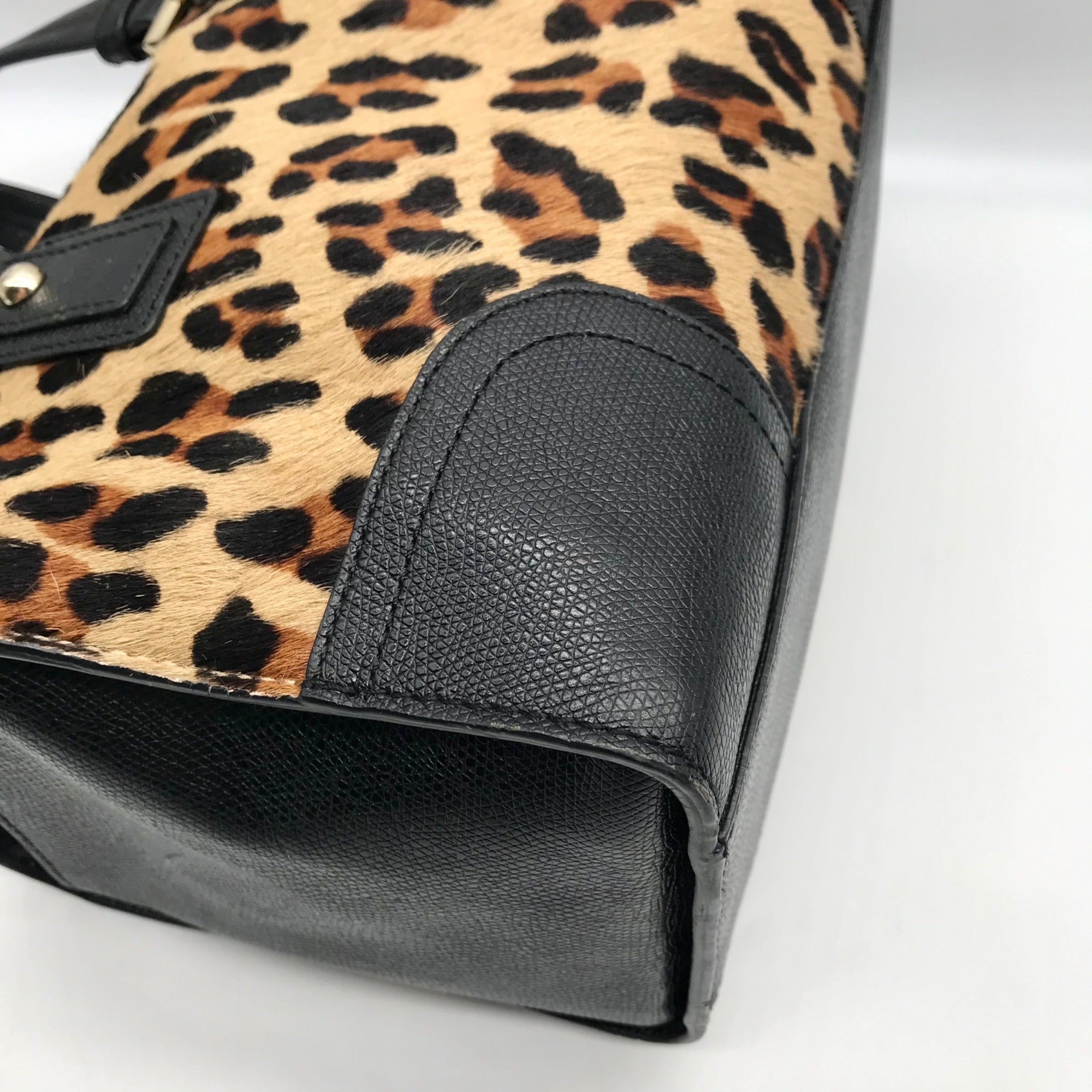 Talbots Black Leopard Print Fur Satchel Bag