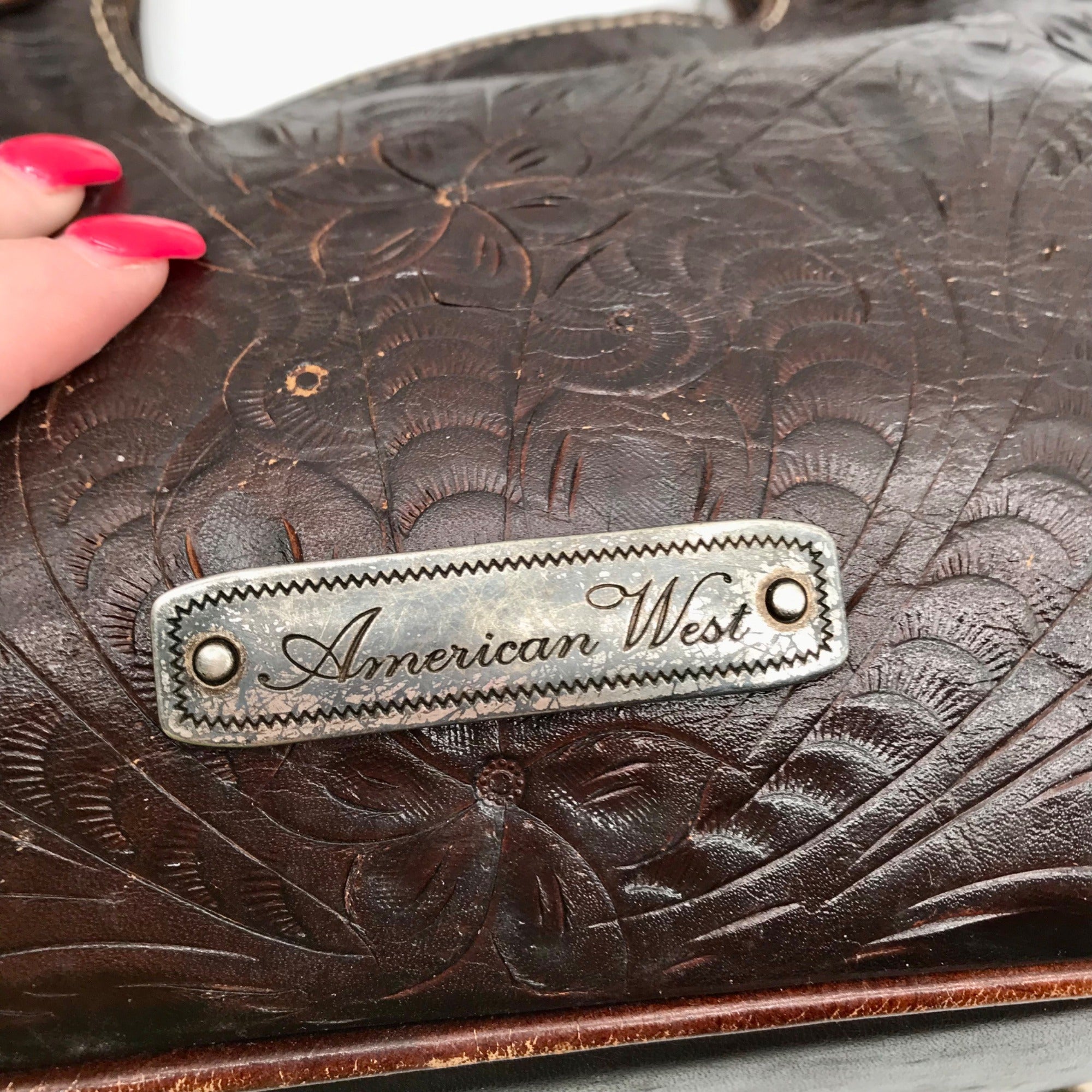 American West Brown Tooled Leather Western Cowgirl Shoulder Bag