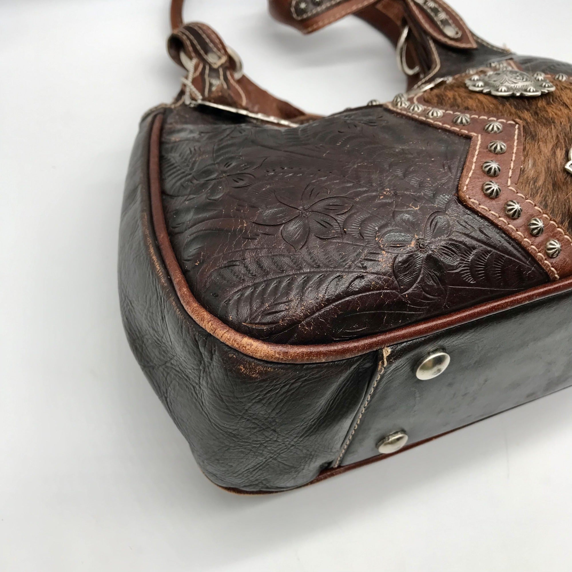 American West Brown Tooled Leather Western Cowgirl Shoulder Bag