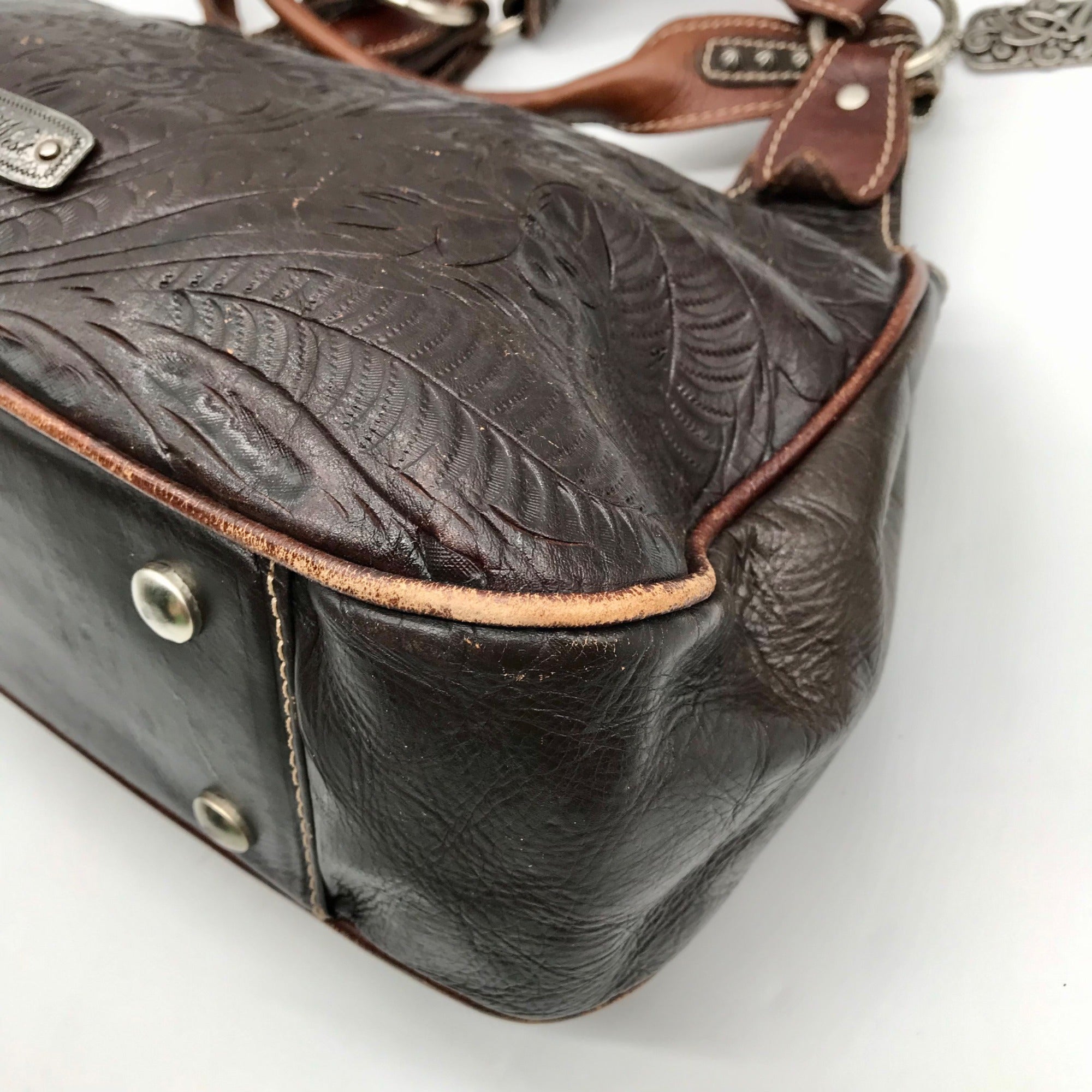 American West Brown Tooled Leather Western Cowgirl Shoulder Bag