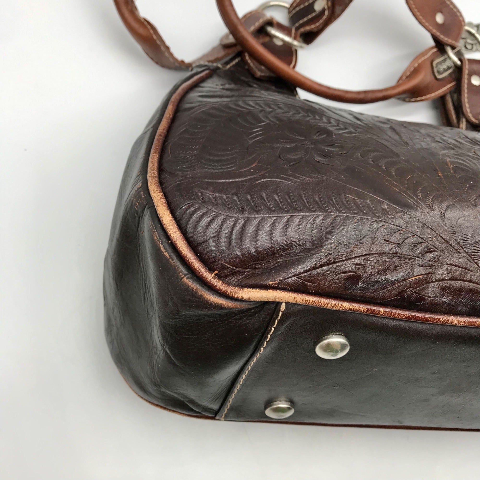 American West Brown Tooled Leather Western Cowgirl Shoulder Bag