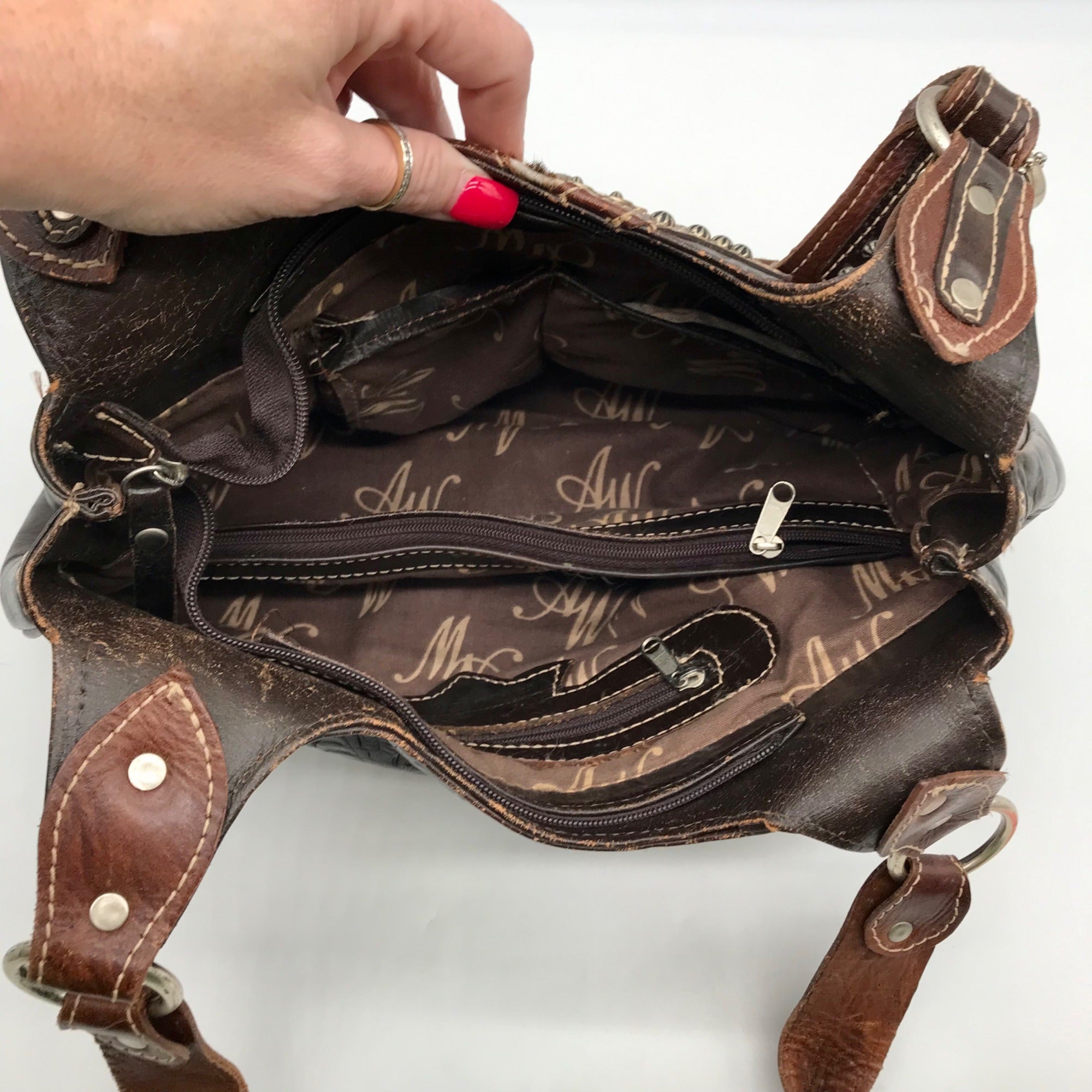 American West Brown Tooled Leather Western Cowgirl Shoulder Bag