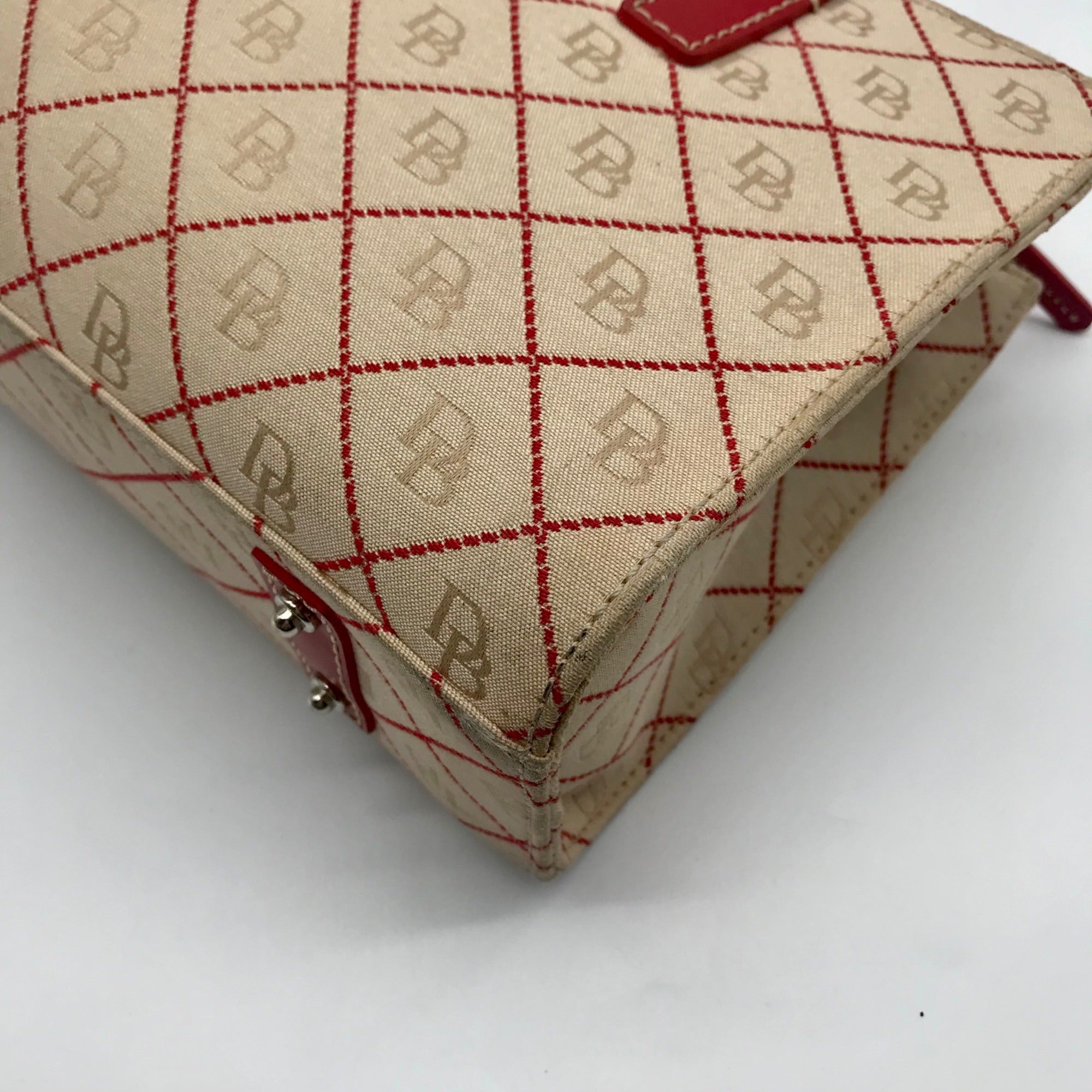 Dooney &amp; Bourke Beige &amp; Red Monogram Canvas East West Shopper Shoulder Bag