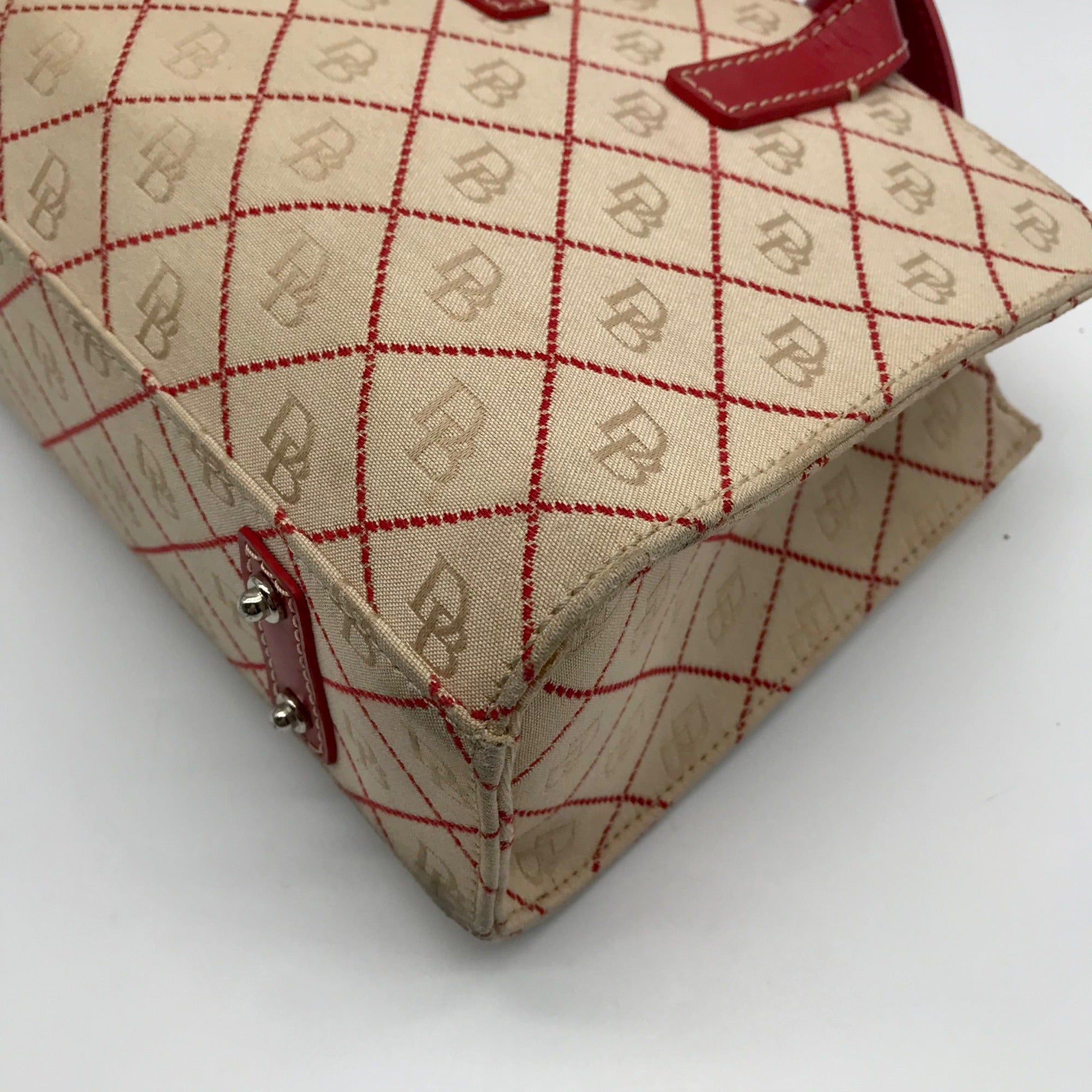 Dooney &amp; Bourke Beige &amp; Red Monogram Canvas East West Shopper Shoulder Bag