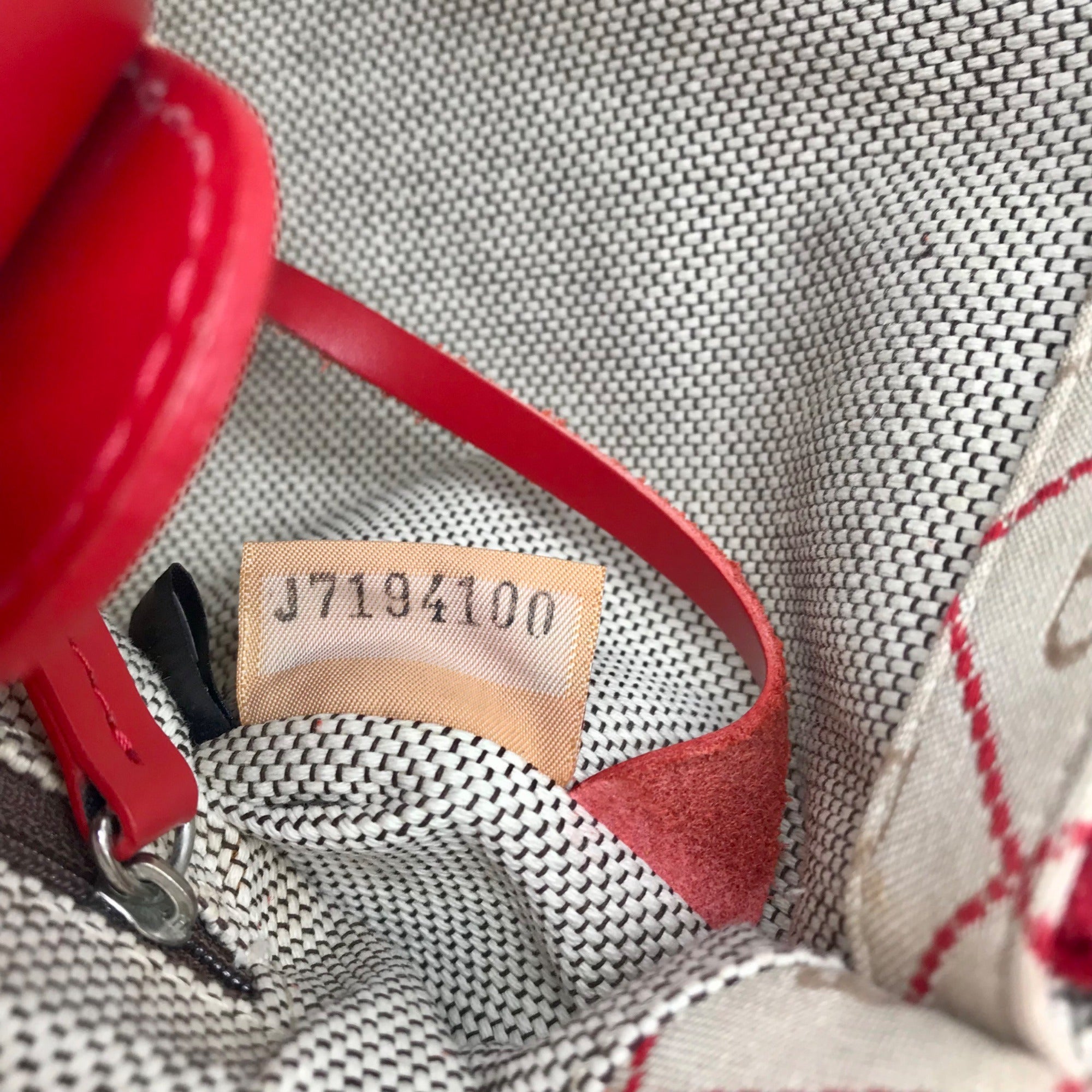 Dooney &amp; Bourke Beige &amp; Red Monogram Canvas East West Shopper Shoulder Bag