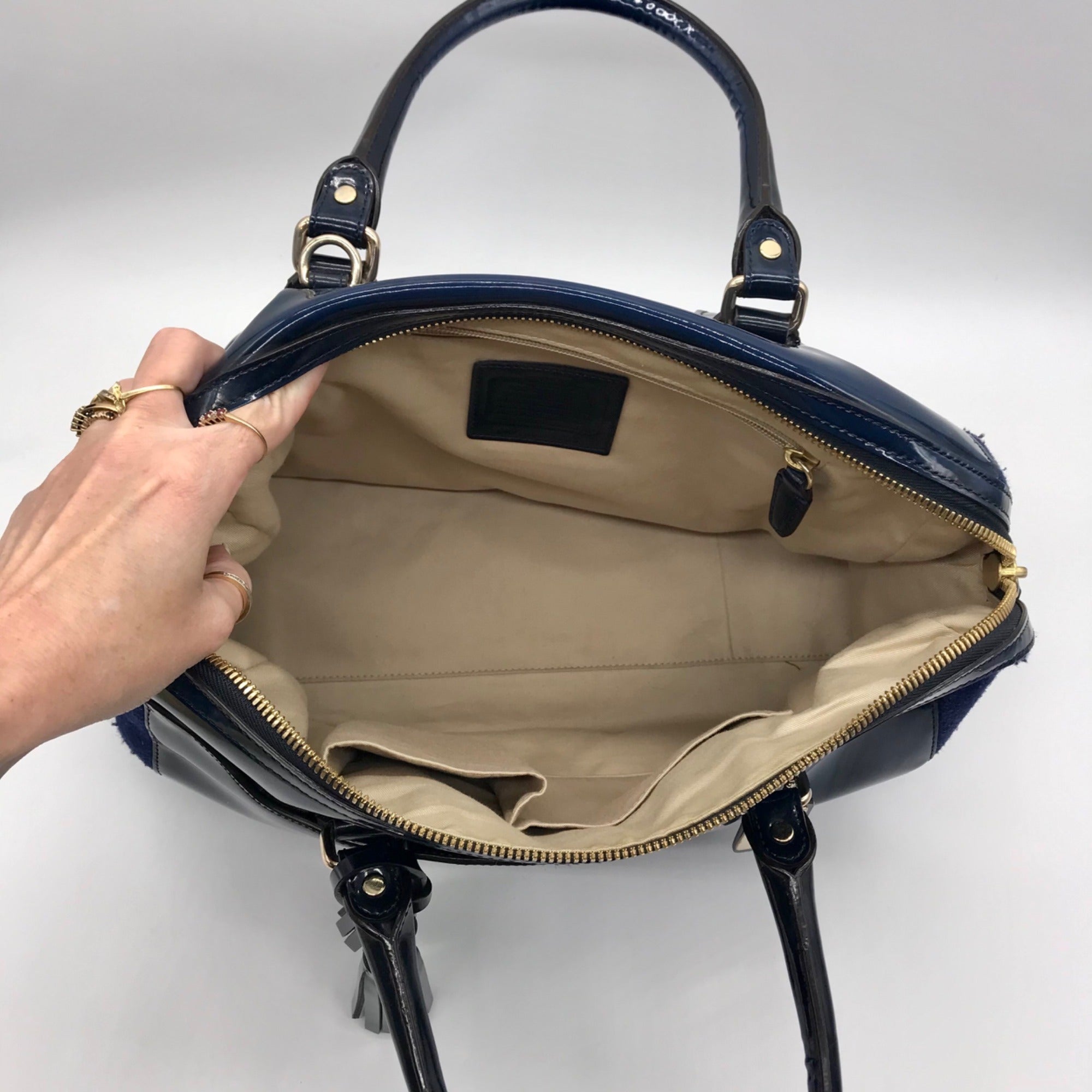 Coach Dark Blue Patent Leather Legacy Helya  Convertible Satchel Bag 26931