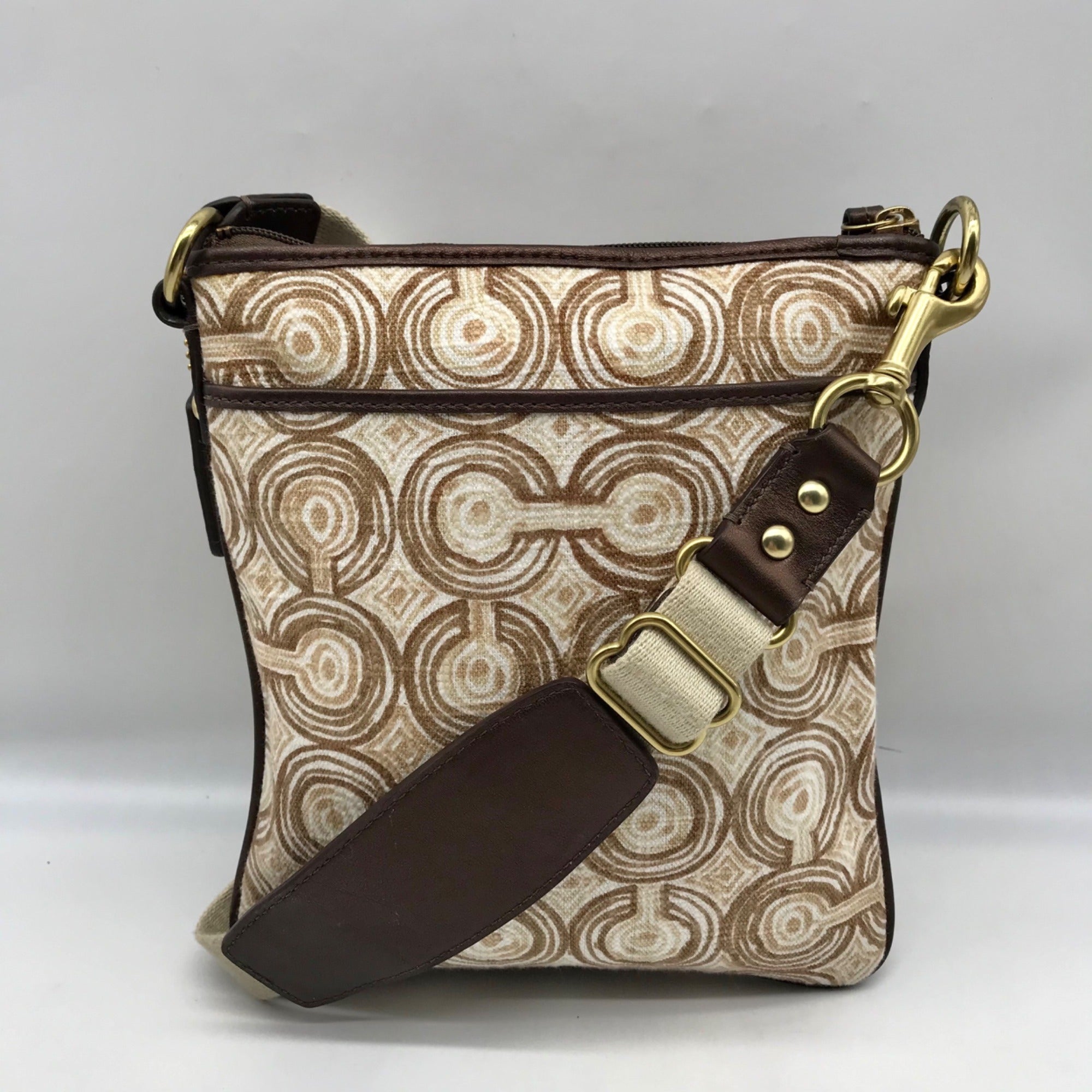 Coach Beige Signature Canvas Audrey Op Art Swirl Crossbody Bag 45572