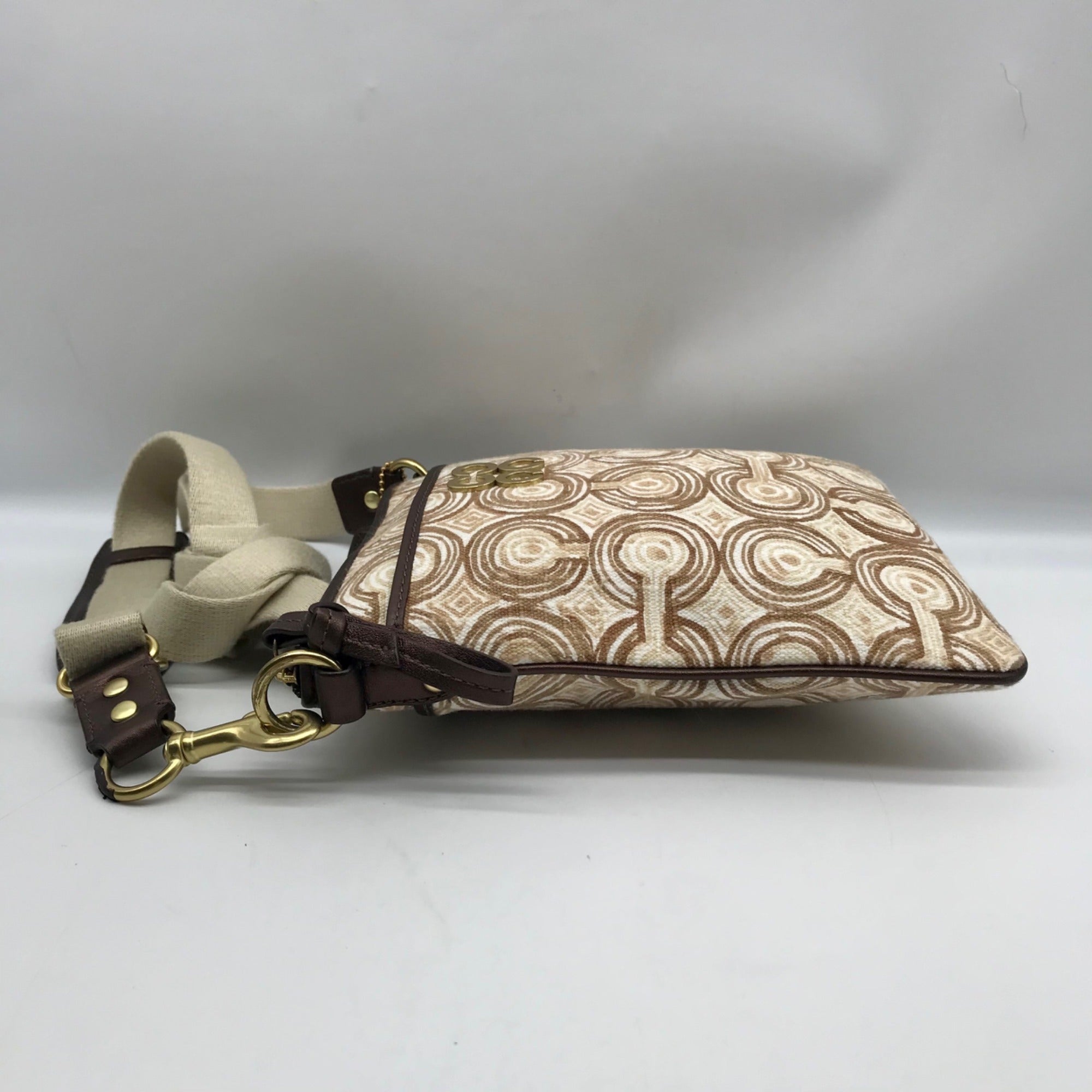 Coach Beige Signature Canvas Audrey Op Art Swirl Crossbody Bag 45572