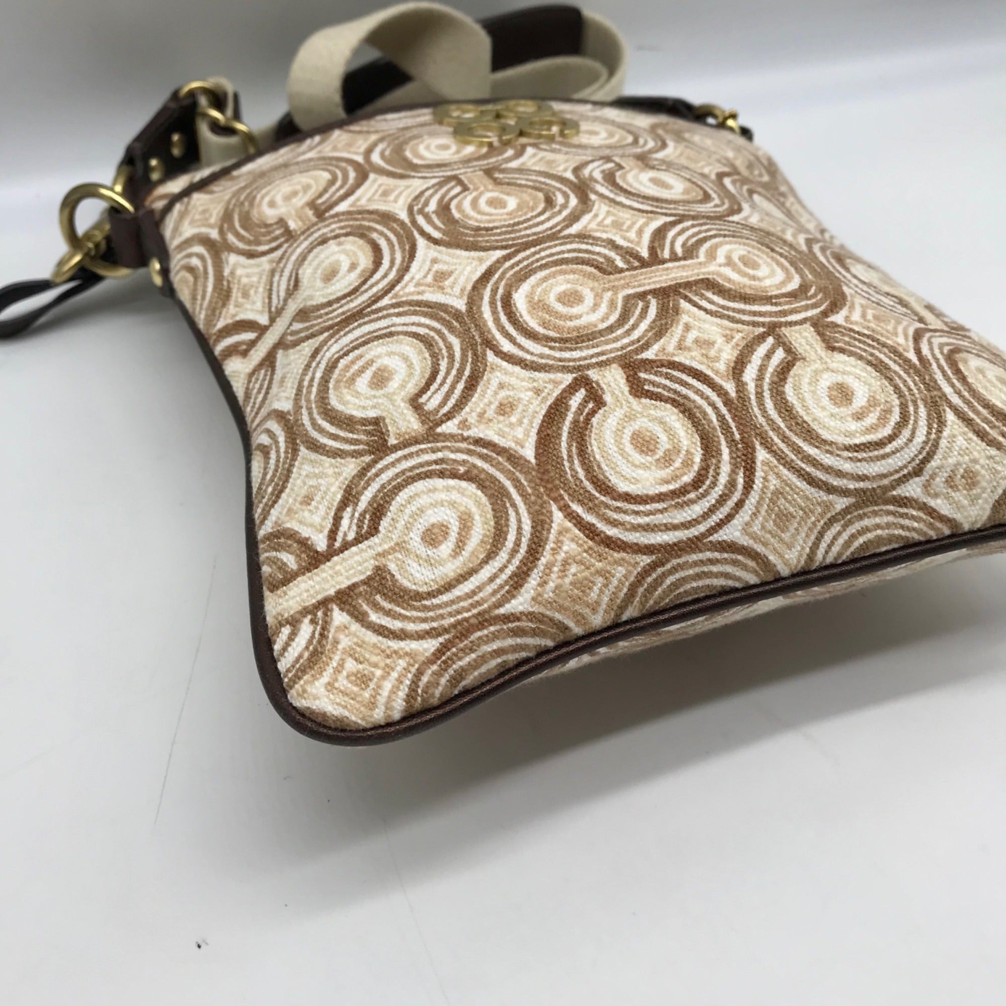 Coach Beige Signature Canvas Audrey Op Art Swirl Crossbody Bag 45572