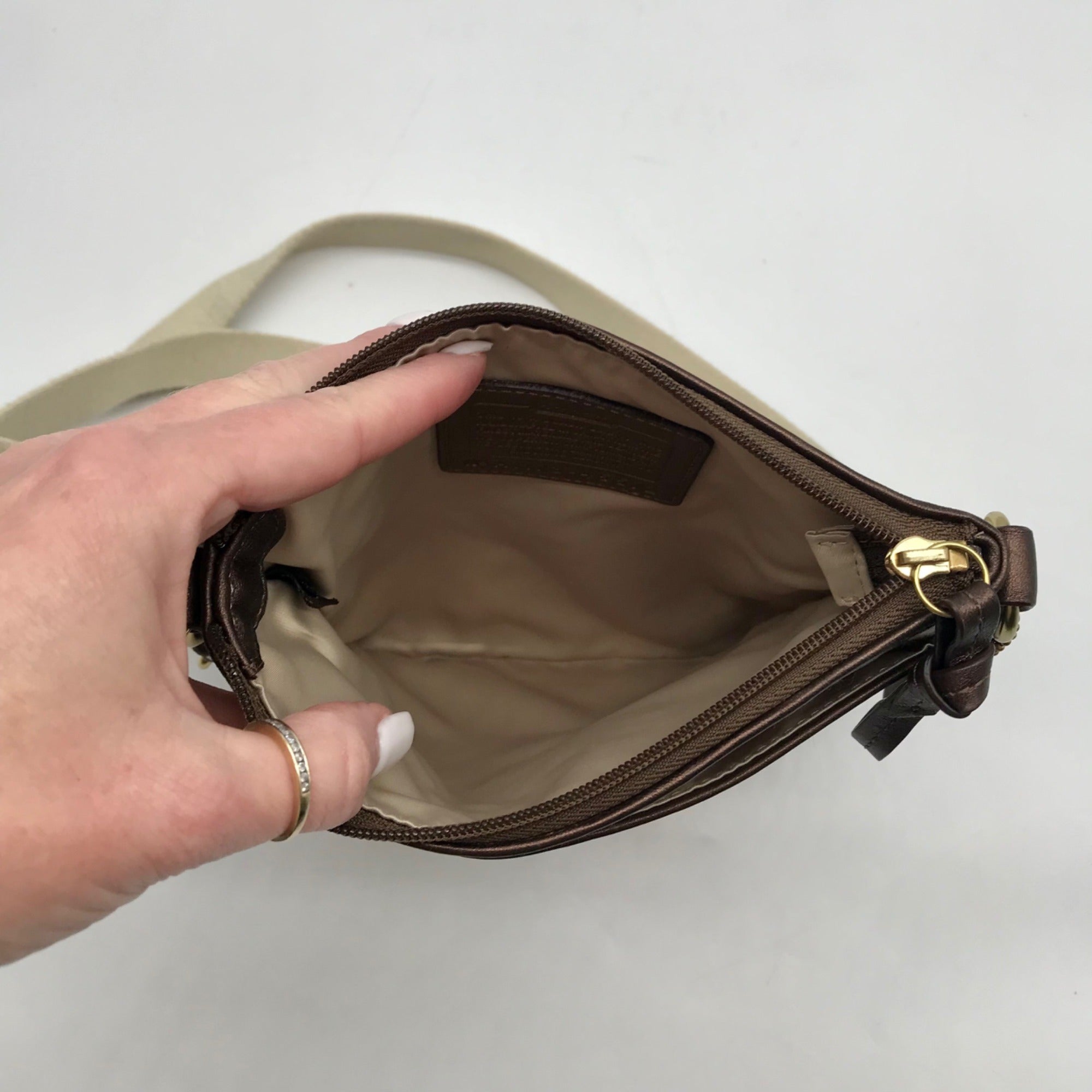Coach Beige Signature Canvas Audrey Op Art Swirl Crossbody Bag 45572