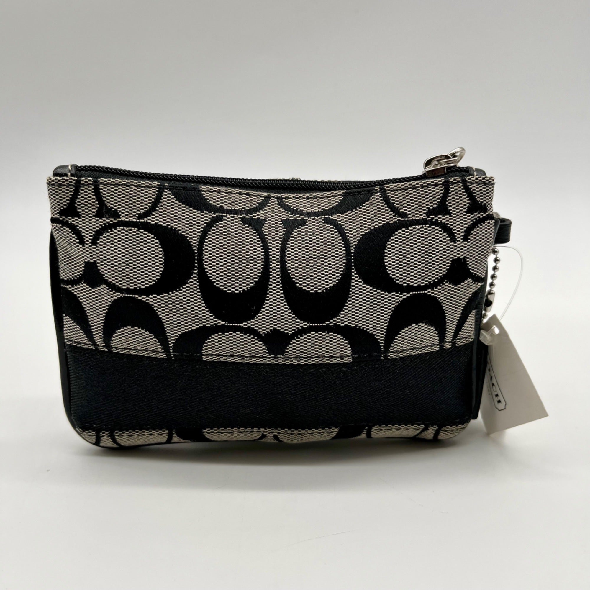 Coach Signature Black &amp; Grey Strip Wristlet