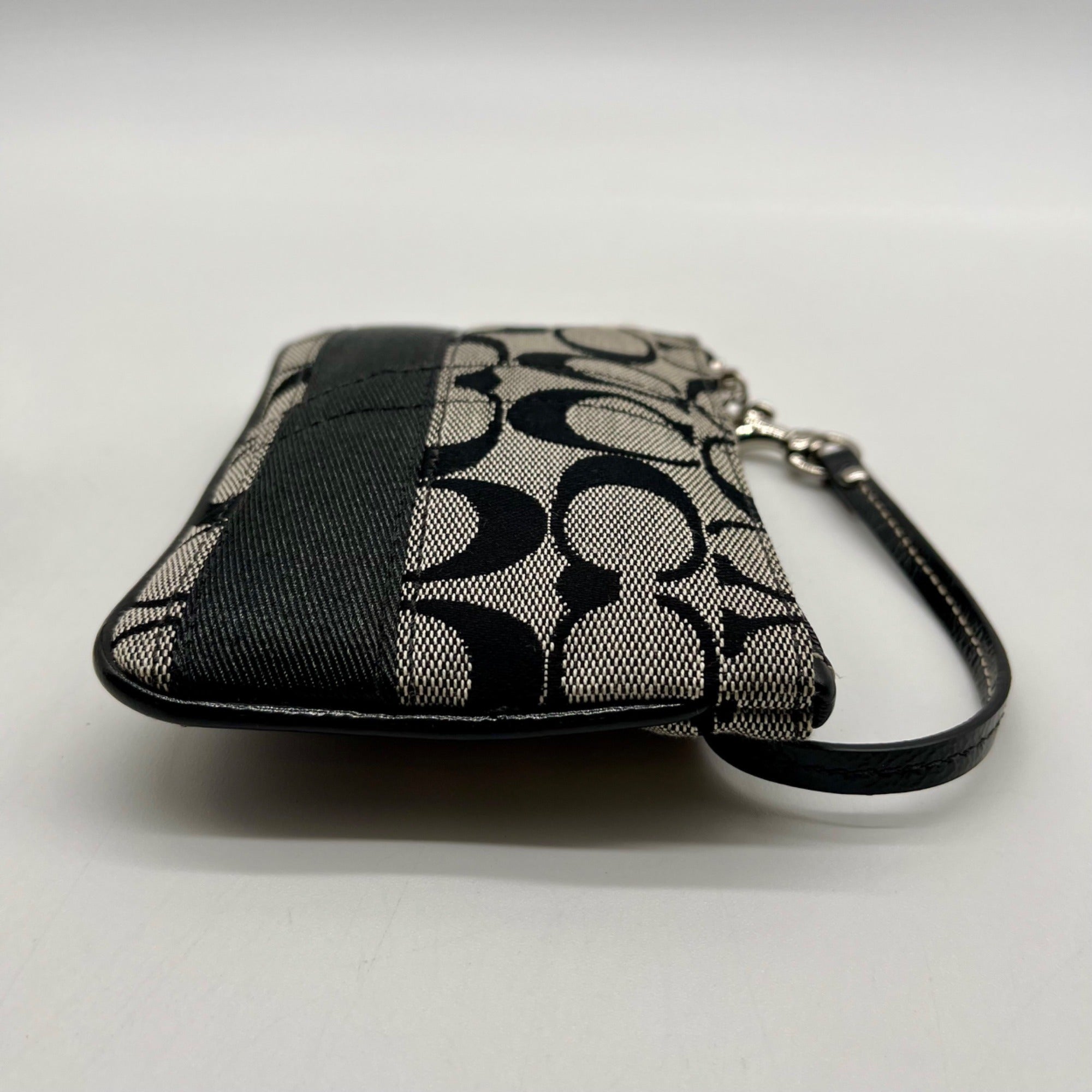 Coach Signature Black &amp; Grey Strip Wristlet