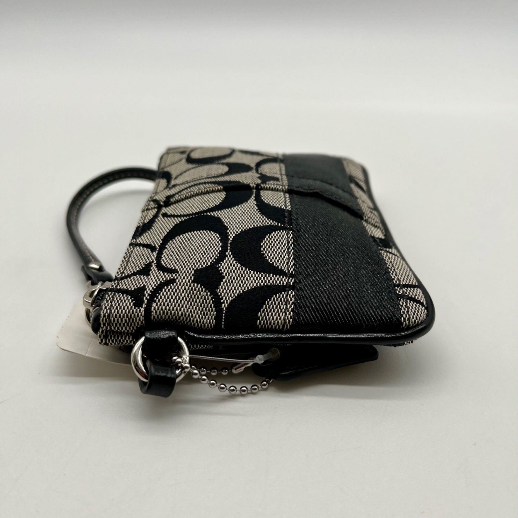 Coach Signature Black &amp; Grey Strip Wristlet