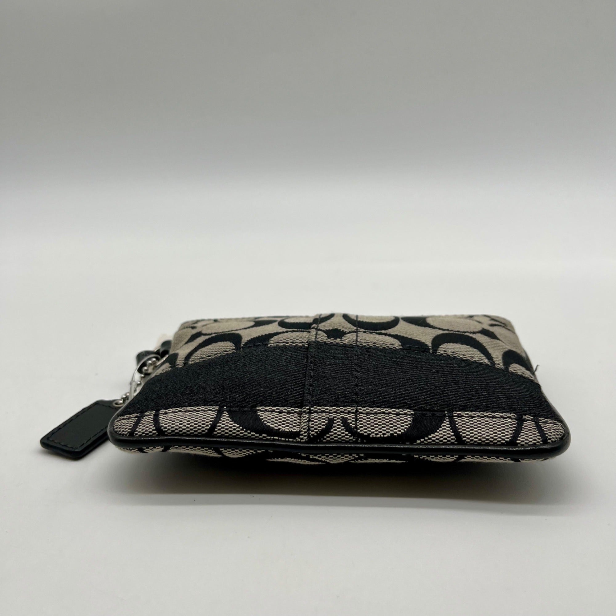 Coach Signature Black &amp; Grey Strip Wristlet