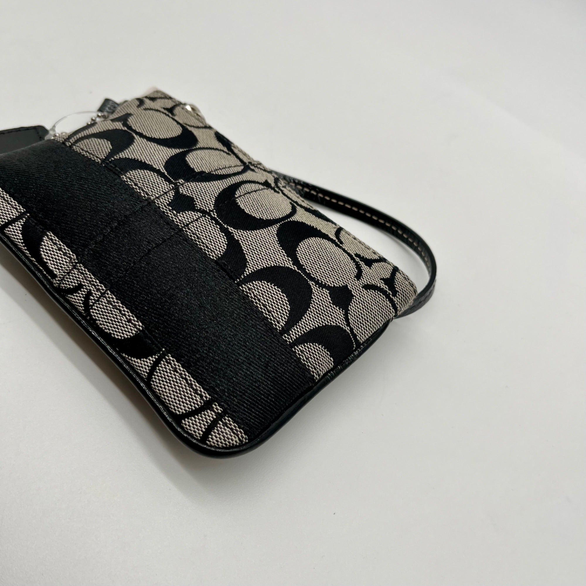 Coach Signature Black &amp; Grey Strip Wristlet