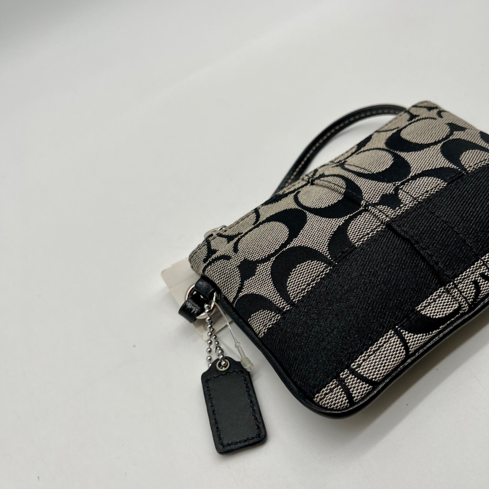 Coach Signature Black &amp; Grey Strip Wristlet