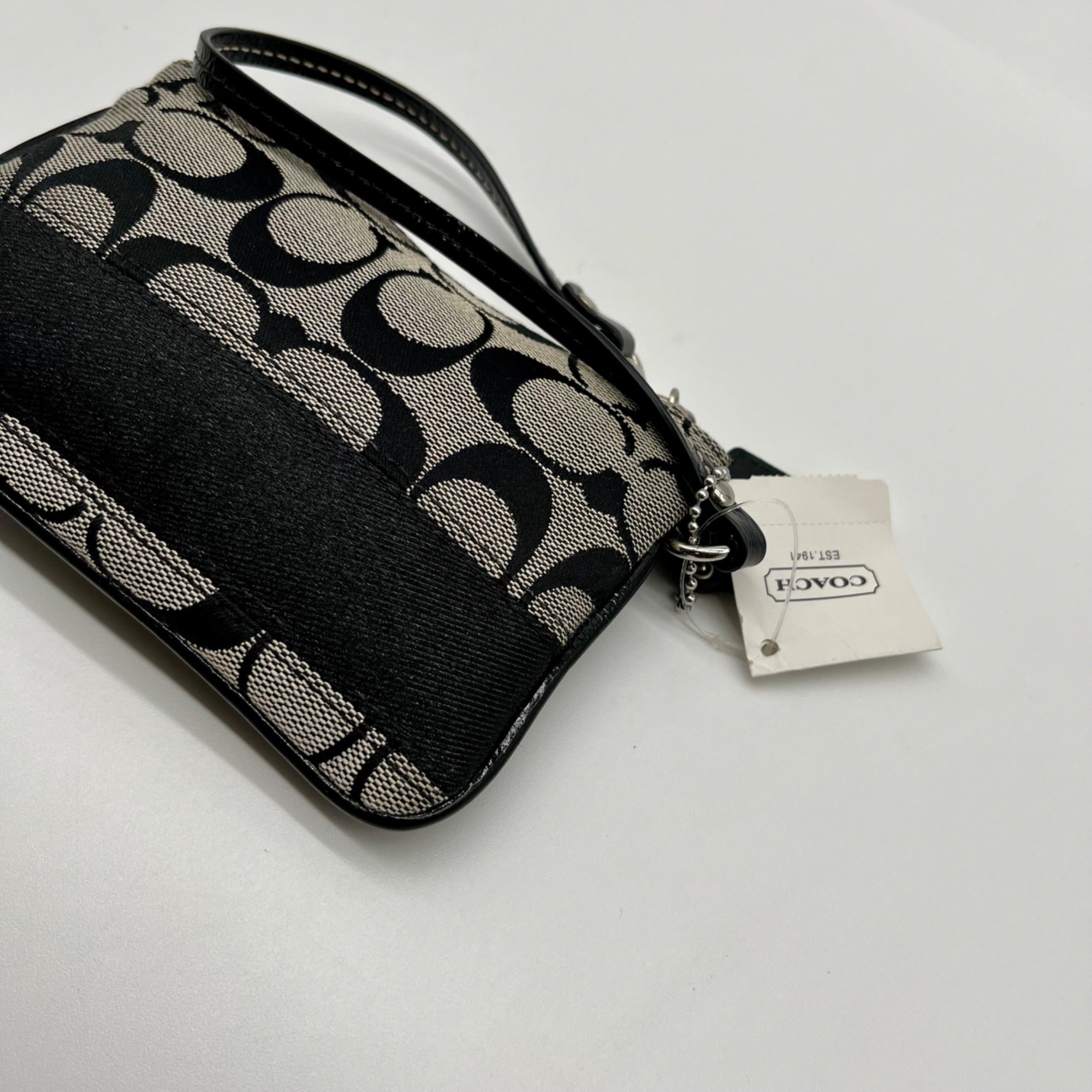 Coach Signature Black &amp; Grey Strip Wristlet