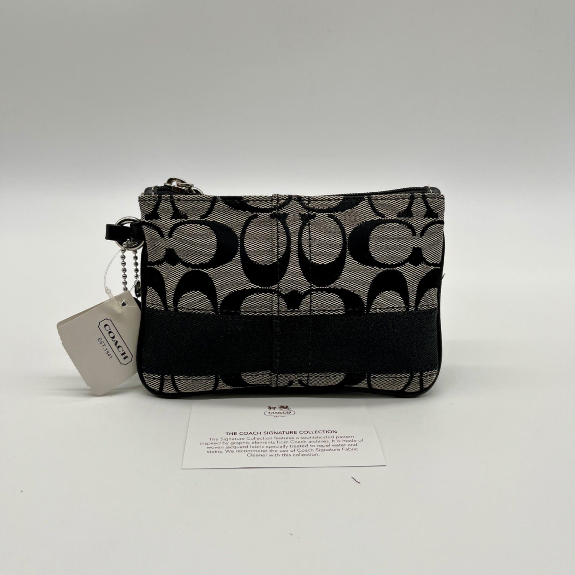 Coach Signature Black &amp; Grey Strip Wristlet